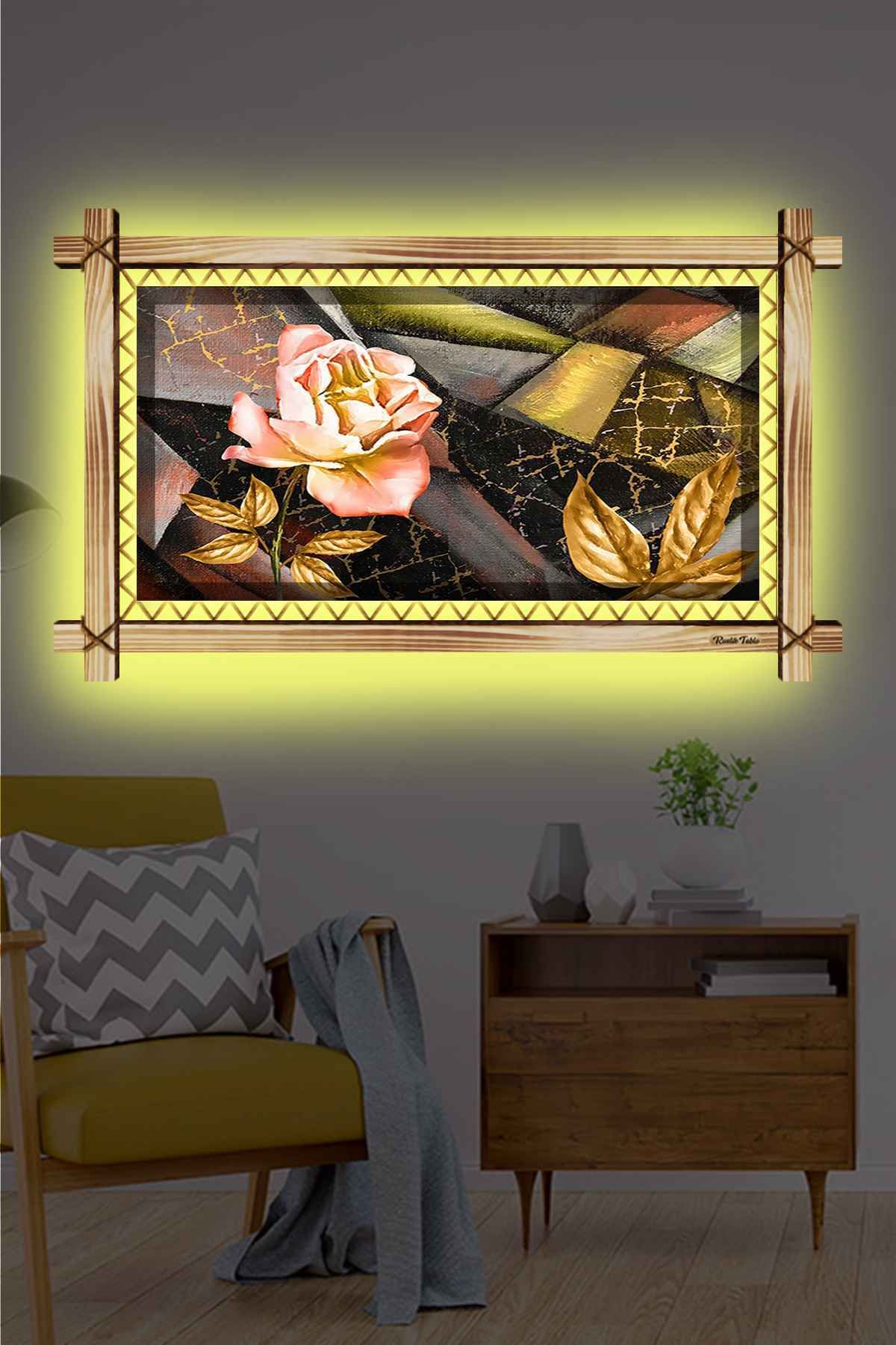 First Date PASTEL ÇİÇEKLER RUSTİK LEDLİ TABLO