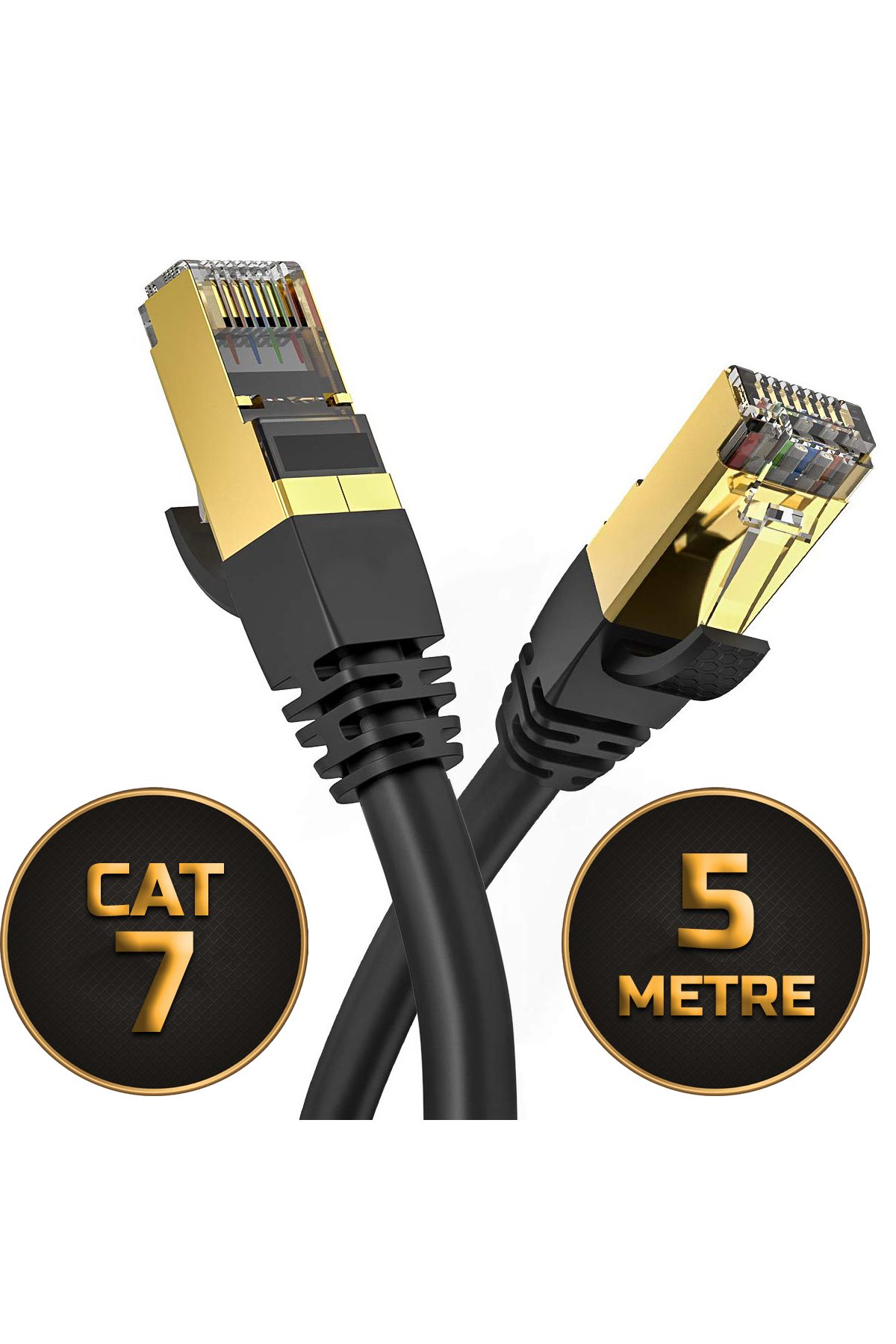 Gold Step 5 METRE CAT 7 Ethernet Kablosu 10 Gigabit/s 600 Mhz Premium Metal Zırhlı RJ45 Konnektör