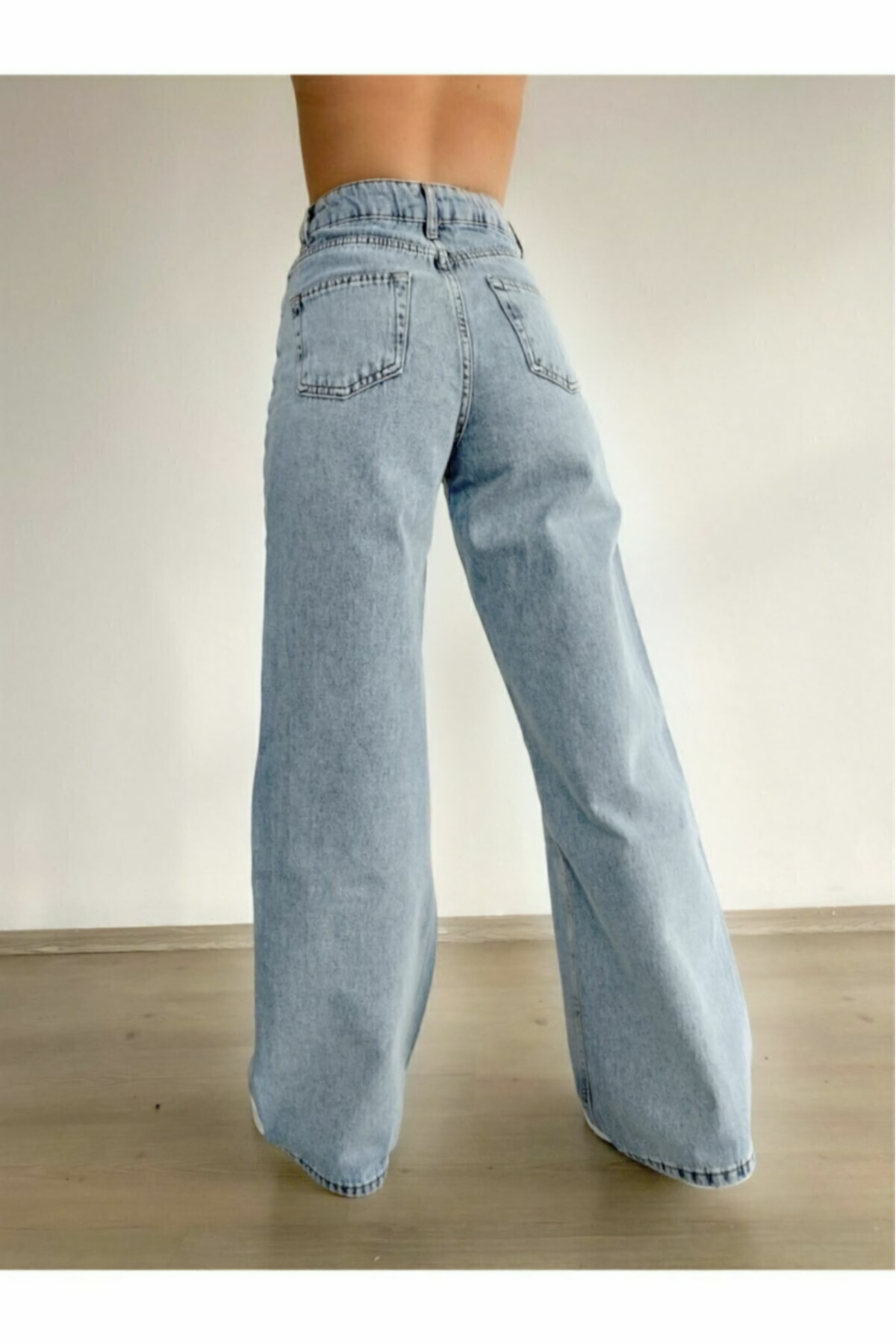 DRC trend-Jewel 90s - Lycra albastră, blugi largi cu talie super înaltă Pantaloni Palazzo 4