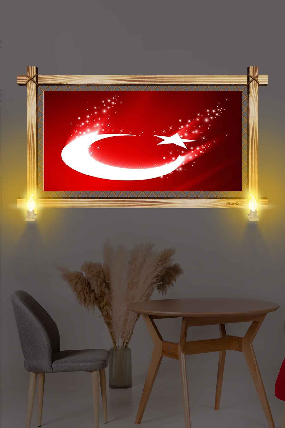 First Date SANATSAL TÜRK BAYRAĞI RUSTİK LAMBALI TABLO