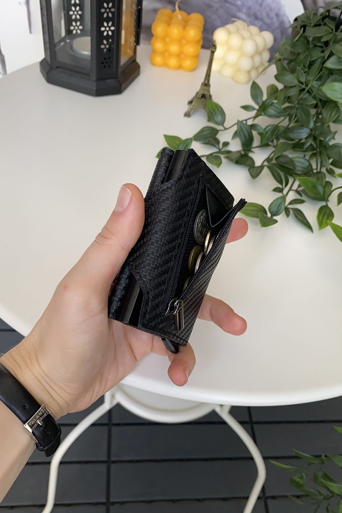 Modica-Men's Black Wallet Carbon Fiber Mechanism Rfid Protection Anti-Theft Card Holder |   Medusa 4