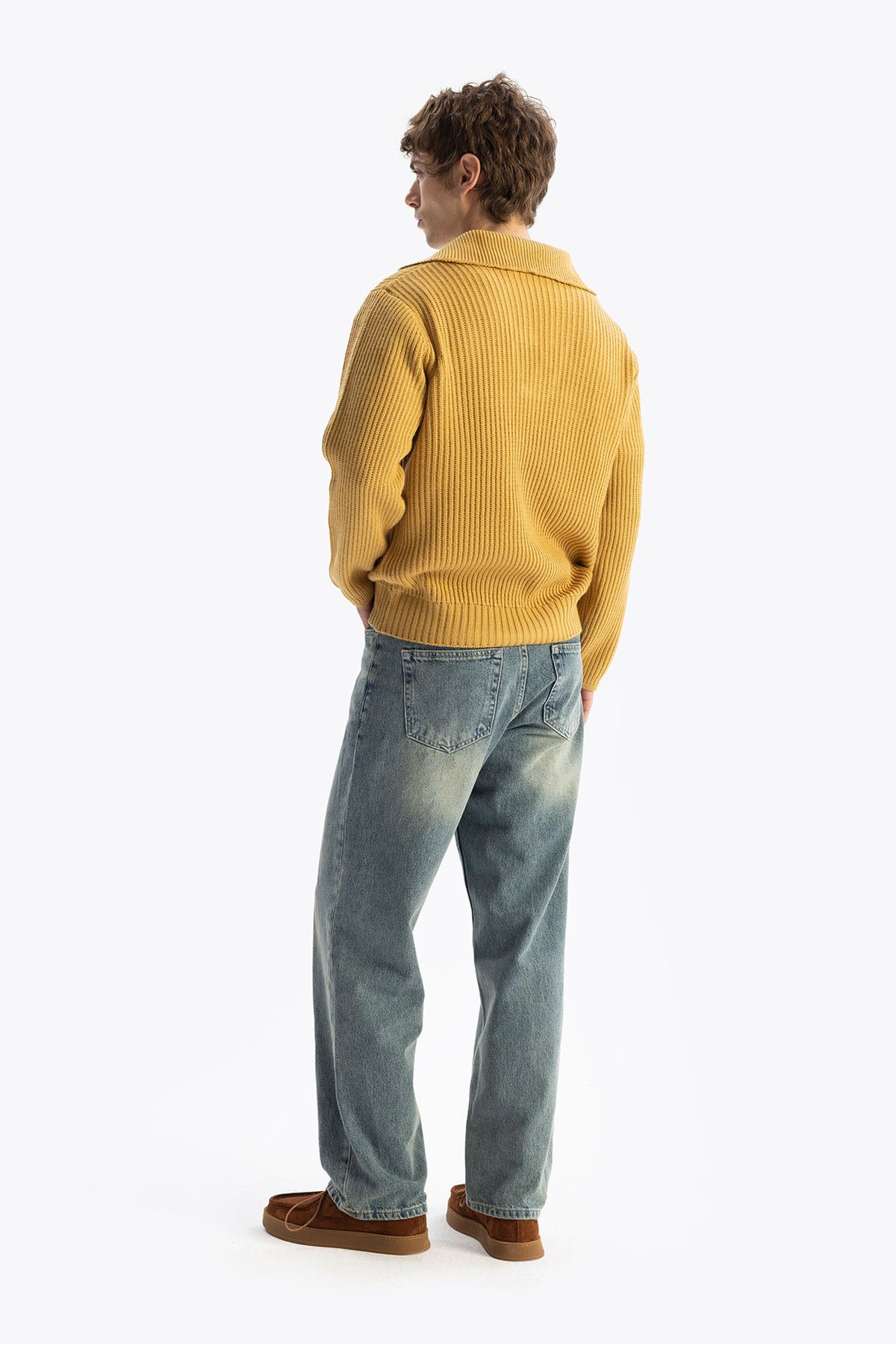 GIESTO-Mustard Buttoned Knitwear Sweater 4