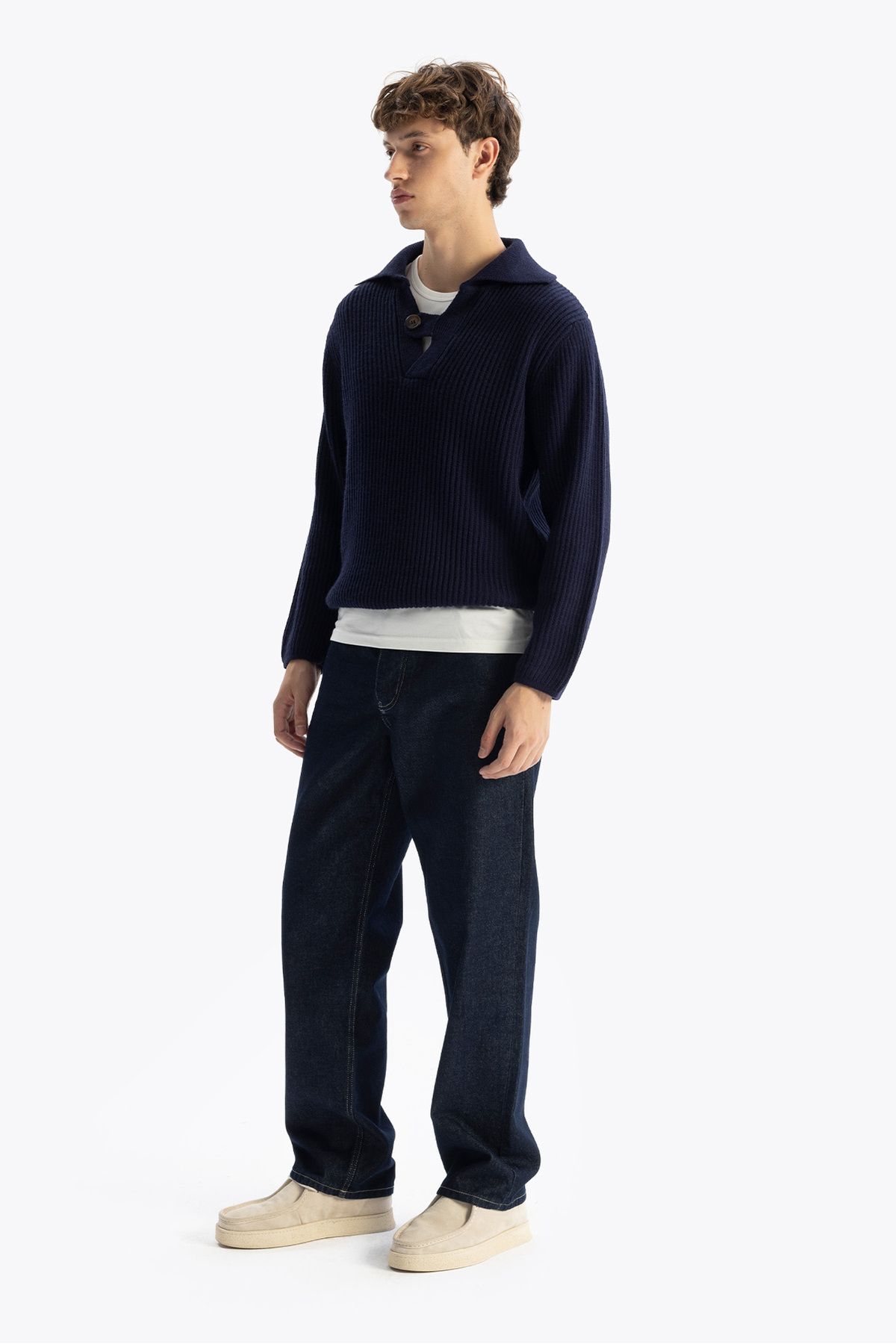 GIESTO-Navy Blue Buttoned Knitwear Sweater 2