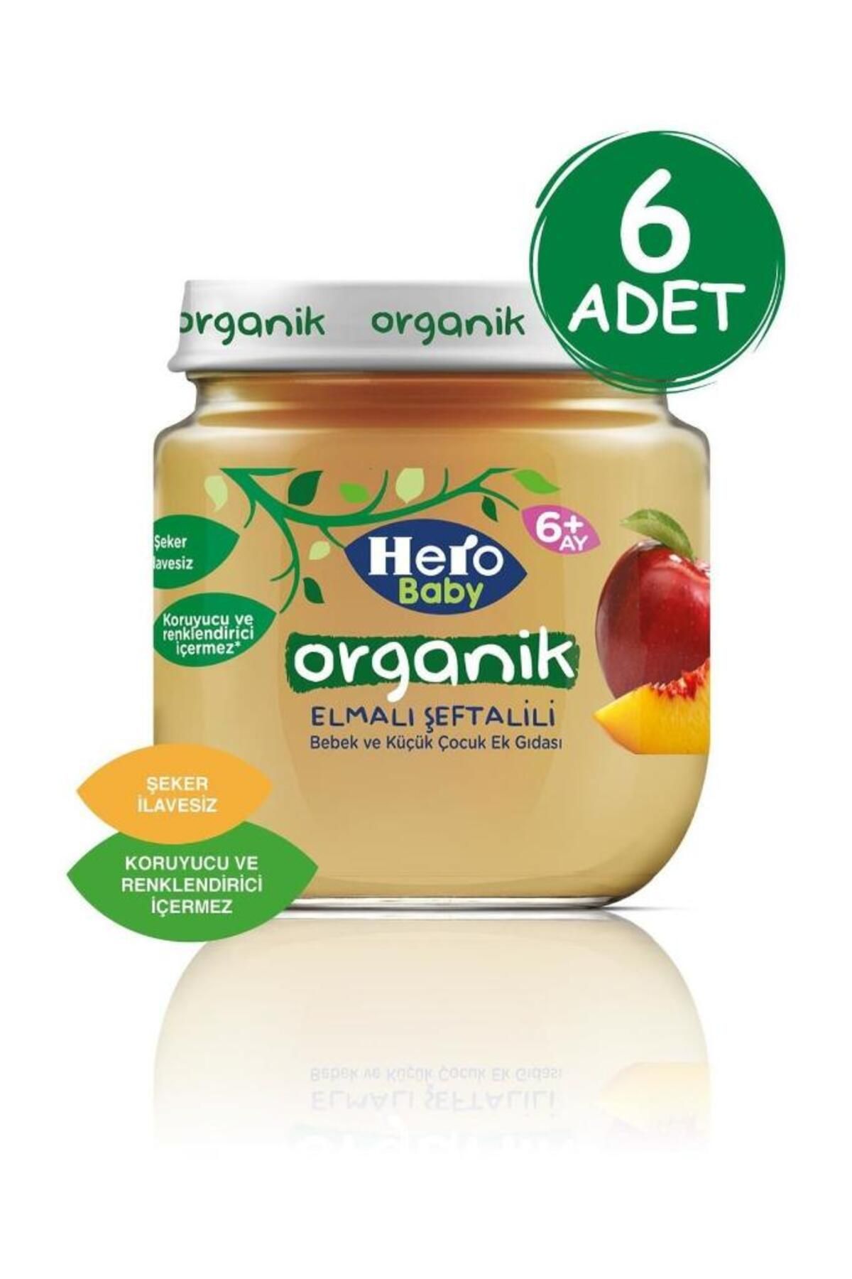 Hero Baby Organik Elma Şeftali Püreli Kavanoz Mama 120g 6 Adet