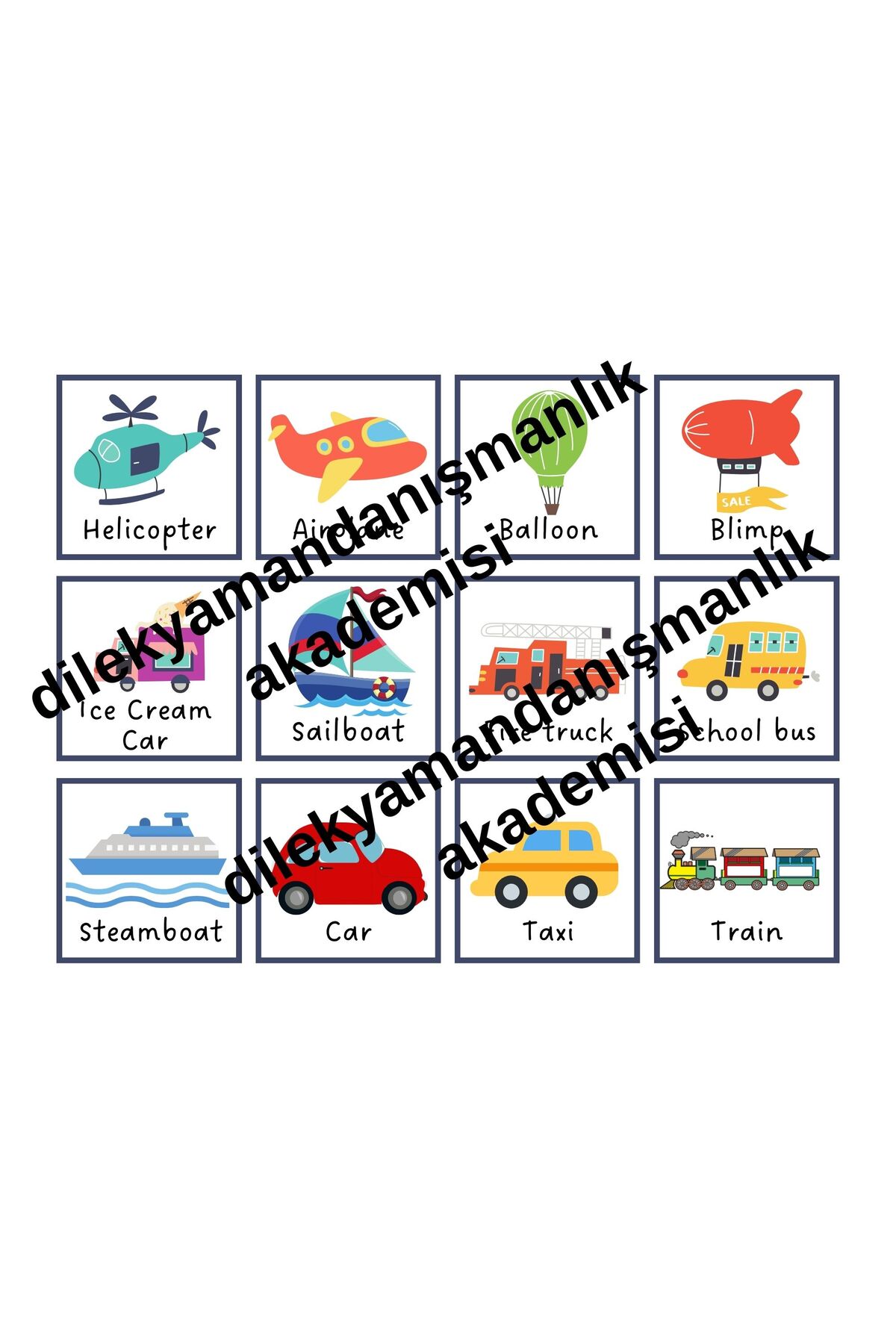 dilekyaman danışmanlık akademisi ingilizce kartlar ingilizce flash kart  ingilizce taşıtlar eğitici kartlar fotoğrafı 2 (önizleme)