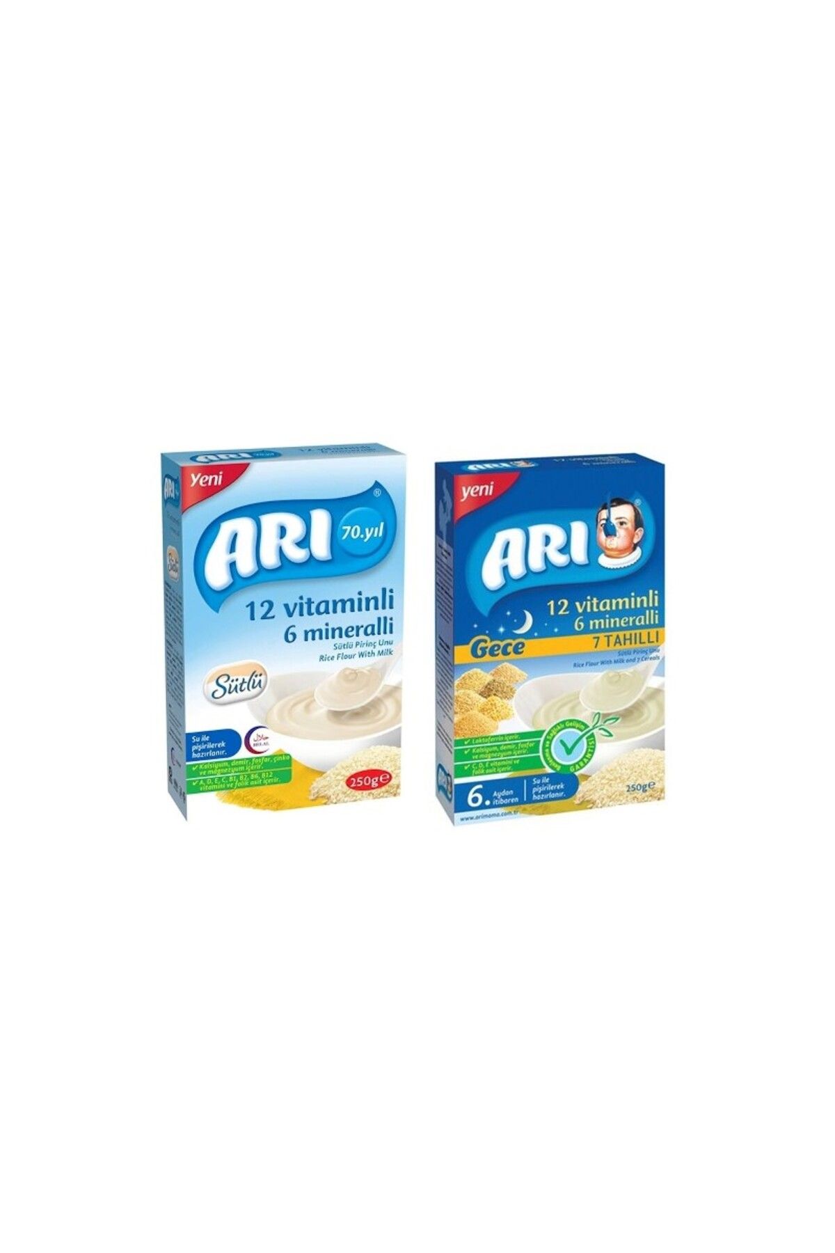 Arı Mama 12 Vitaminli 6 Mineralli Sütlü 7 Tahıllı Pirinçli Gece Sütlü Pirinçli 250 gr