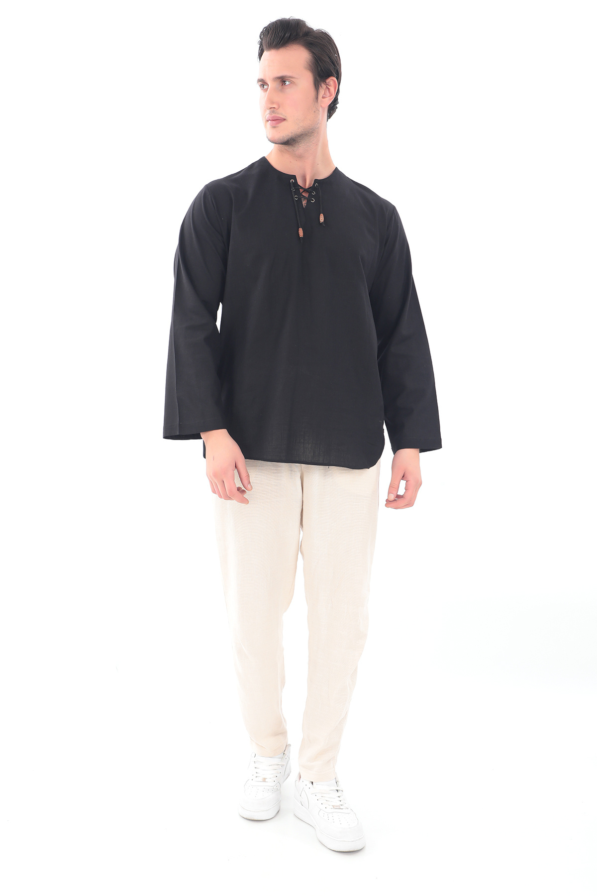 Suffa-Oversize Collarless Black Shirt 3