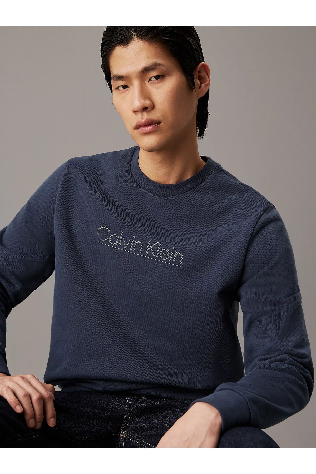 Calvin Klein-Men's Blue Sweatshirt - Long Sleeve, Crew Neck, Logo K10K 113573 -Ppk 4