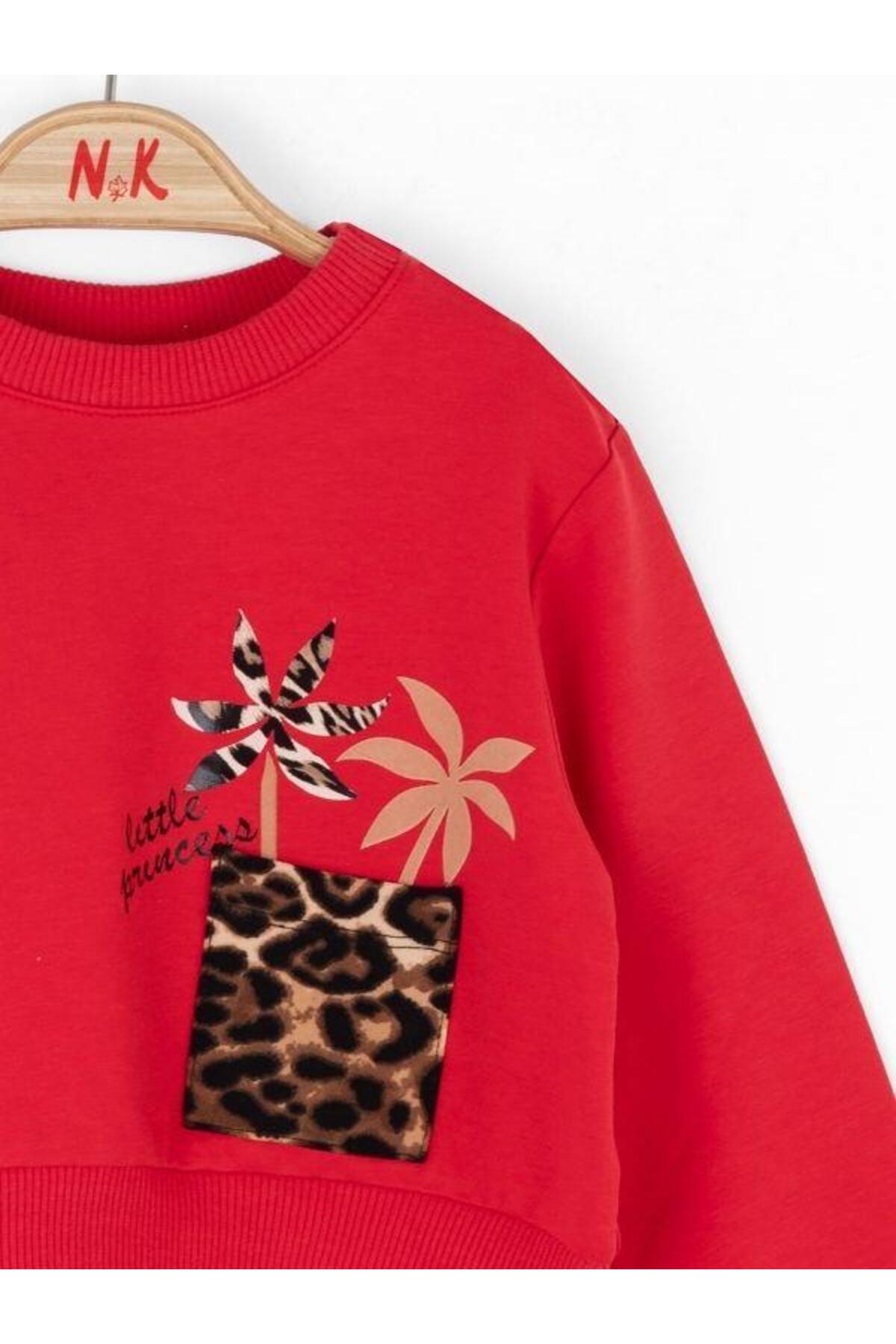 Zekids Kız Bebek Pamuklu Leopar Cep Detaylı Sweatshirt fotoğrafı 2 (önizleme)