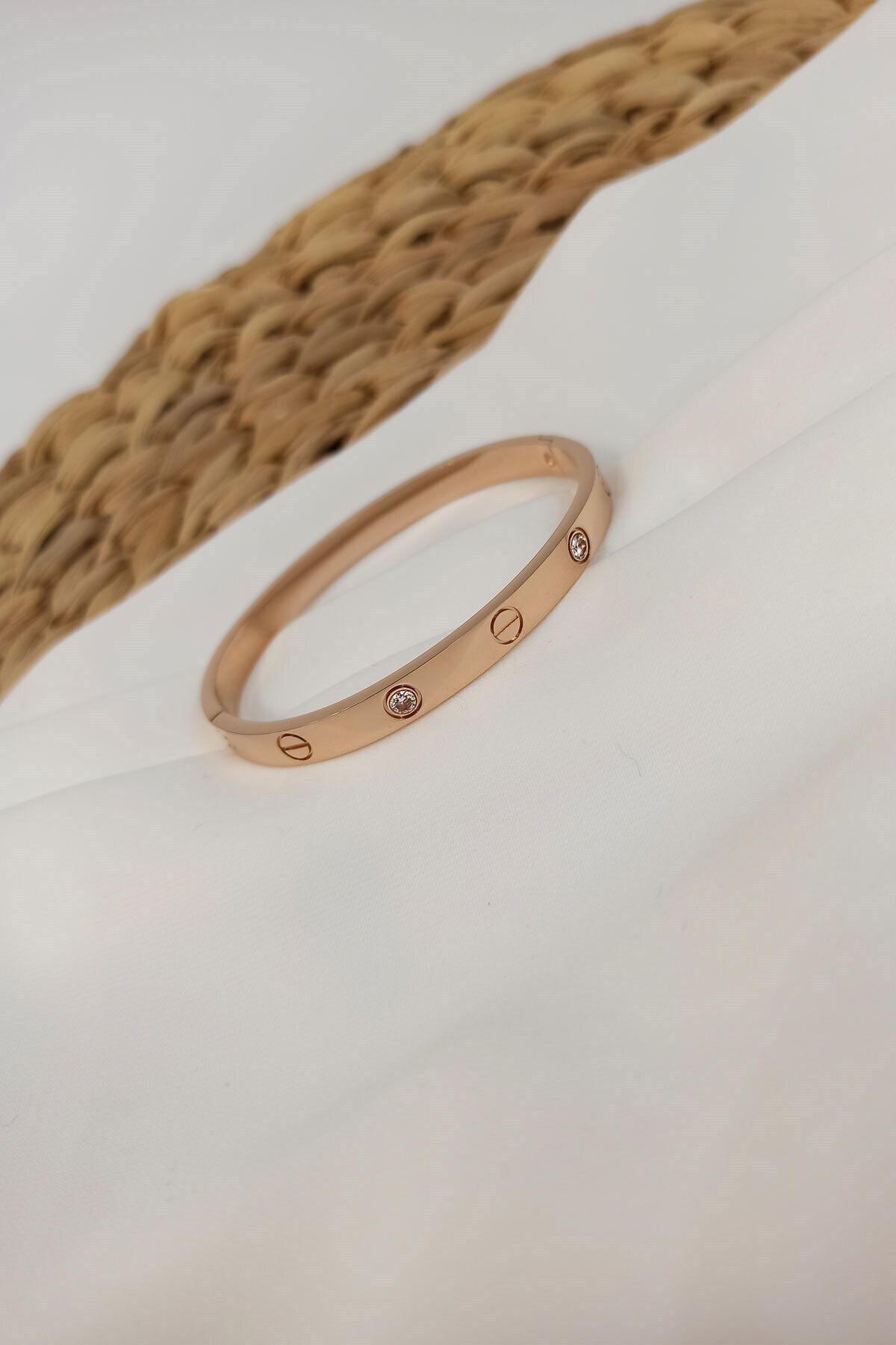 JEWELRY Çelik Kelepçe Taşlı Bileklik Rose