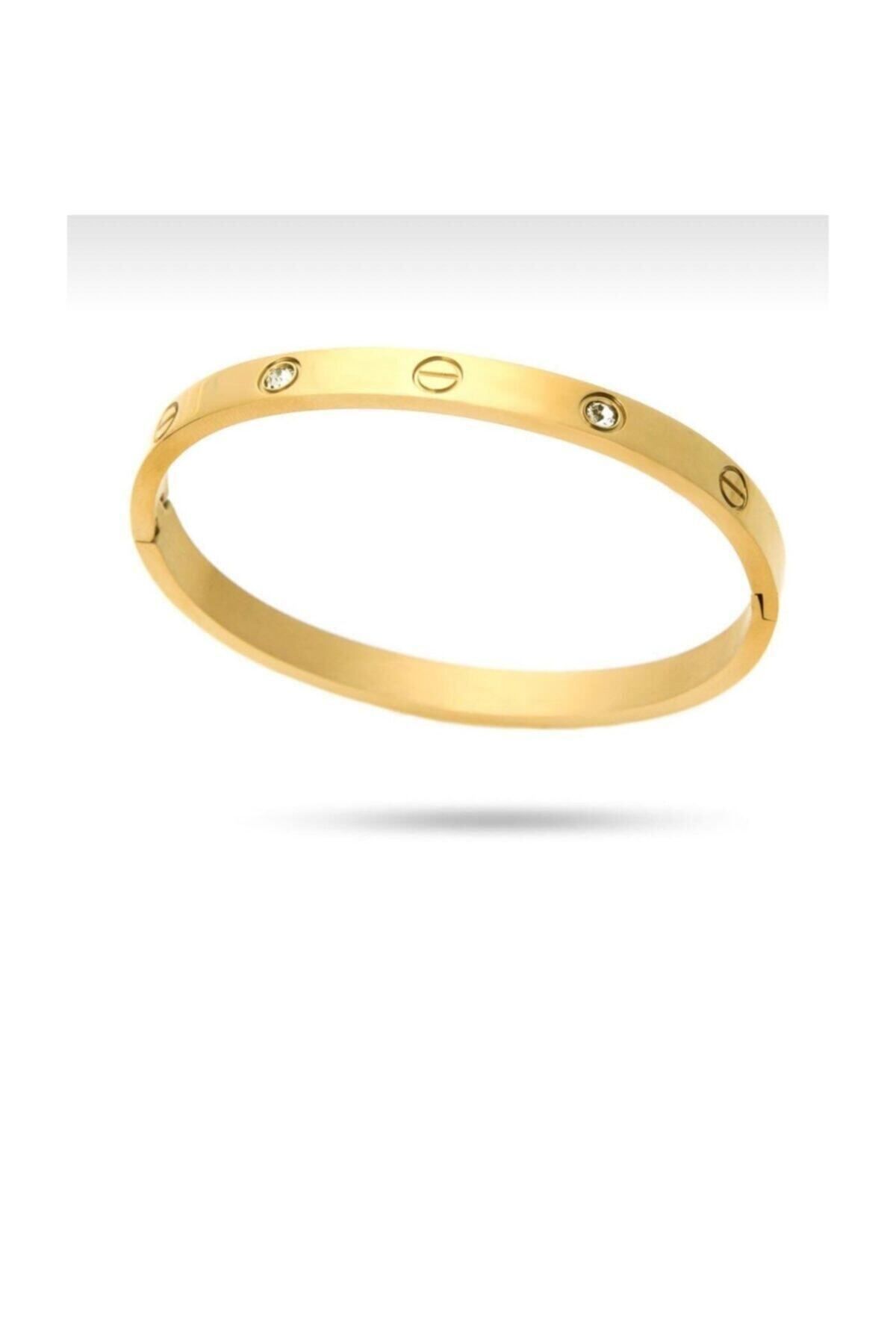 JEWELRY Kadın Gold Renk Vida Modeli Taşlı Paslanmaz Çelik Bileklik