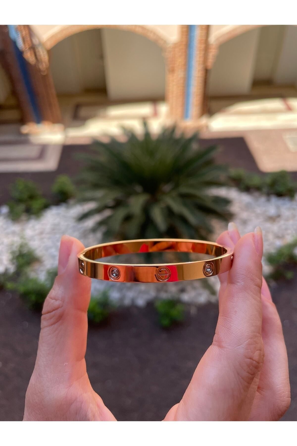 JEWELRY Kadın Zirkon Taşlı Paslanmaz Çelik Bileklik Bilezik 18 Cm