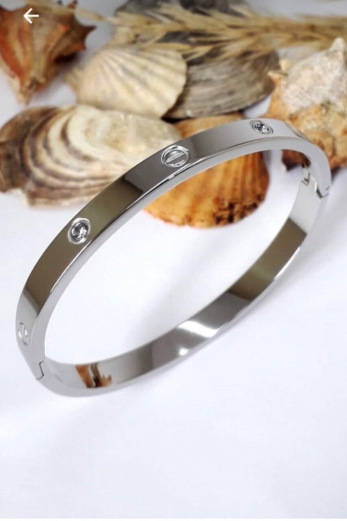 JEWELRY Model Zirkon Taşlı Kalın Paslanmaz Çelik Bileklik (Örme Bileklik  .)