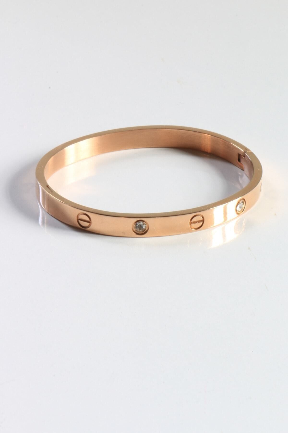 JEWELRY Rose Renk Zirkon Taşlı Çelik Bileklik