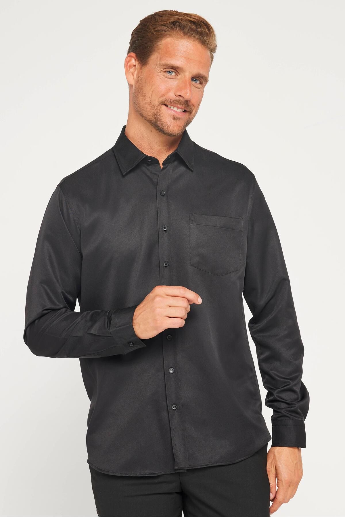 Tudors-Classic Fit Regular Fit Easy Ironing Sweat Absorbing Breathable Texture Tie Four Seasons Black Men's Shirt 1