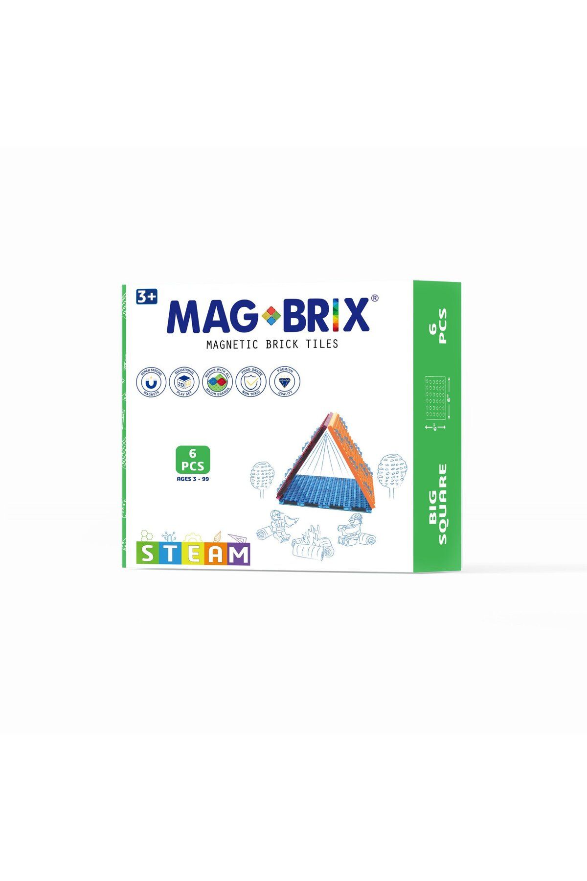 Magblox Set Magnetic Magbrix 6 Piese Patrate Mari - Compatibil Cu Caramizi De Constructie Tip Lego - One Size