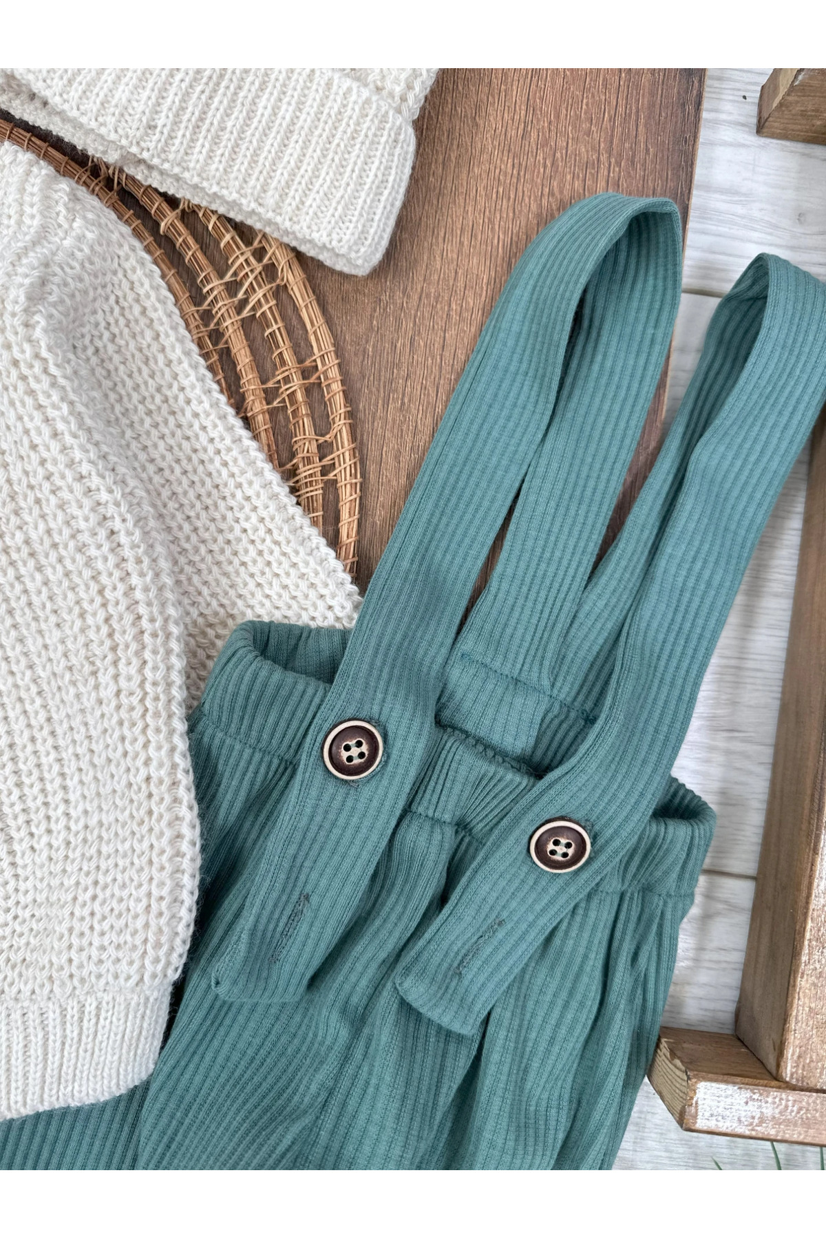 tiwitibaby Oversize Triko Kazak Kaşkorse Esnek Salopet Bereli Unisex Salopet Bebek Takım fotoğrafı 5 (önizleme)