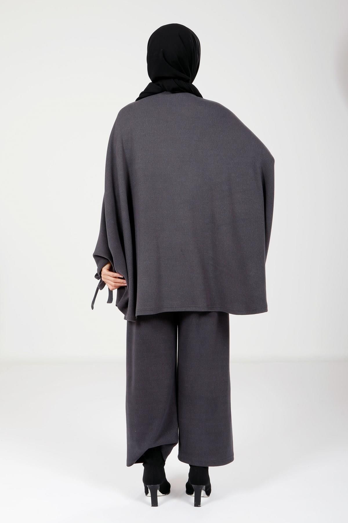 پانچو پوشیده زنانه شلوار پونچو GREY HIJAB 9112 Beyza