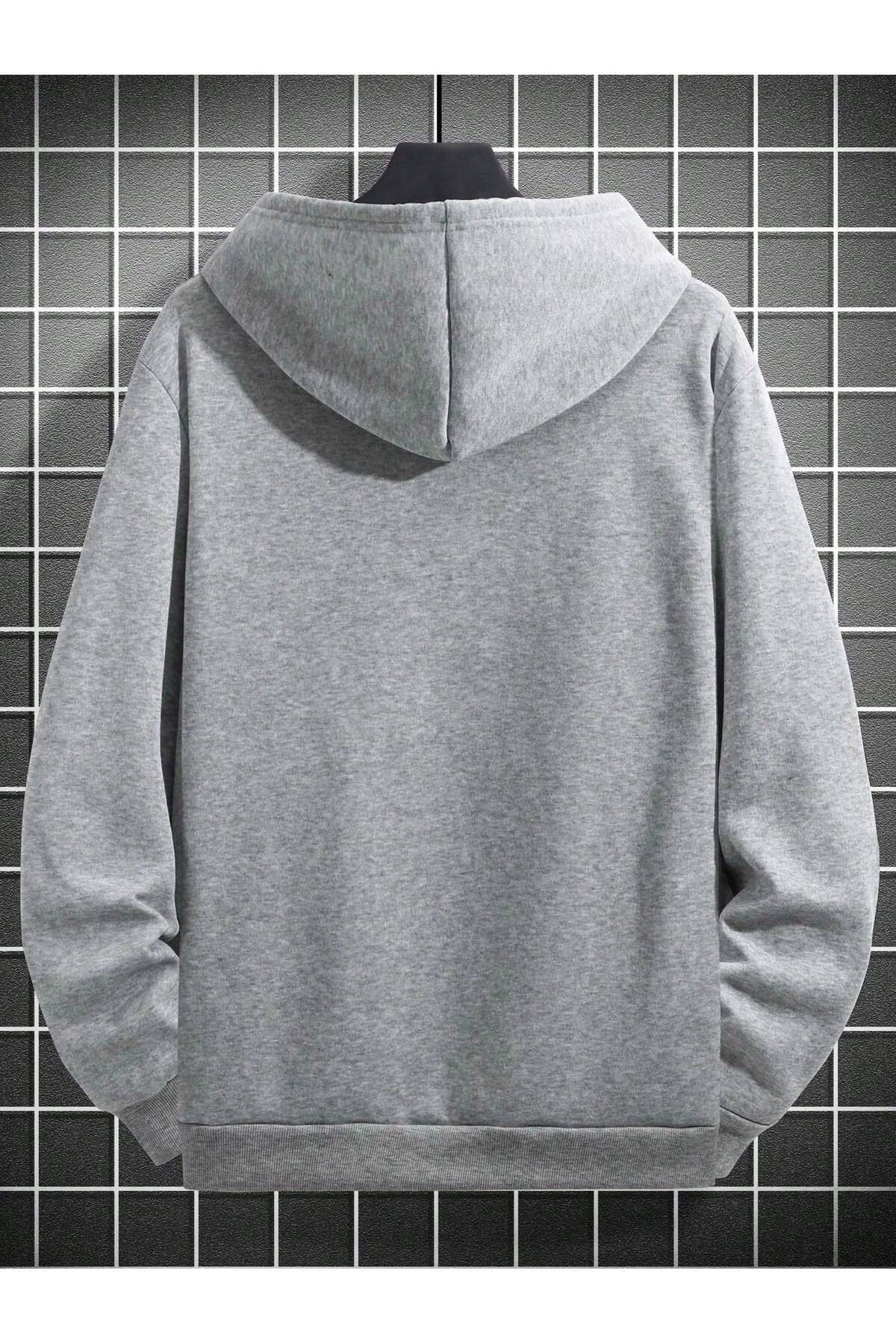 Pink Sky kimseye güvenme ön baskılı gri kapüşonlu sweatshirt görsel 2