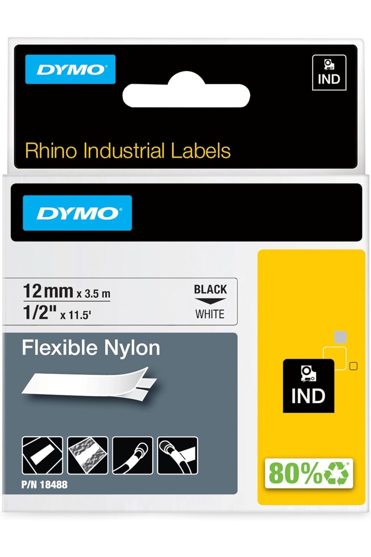 STOREMAX mrttnca RhinoPRO, Esnek Naylon Şerit (12 mm x 3.5 mt), Beyaz/Siyah - 18488 trndymrt 1087243