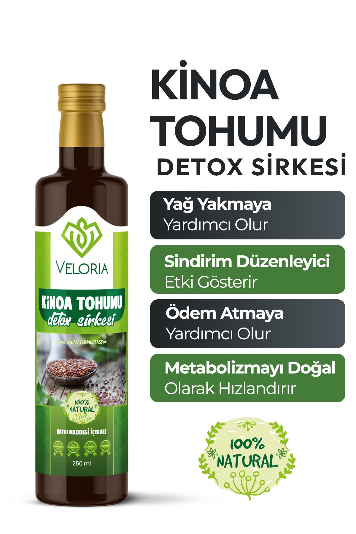 Veloria Cosmetics Kinoa Detox Sirke Ödem Atmaya Kilo Vermeye Yardımcı Doğal Zayıflama,yöntemi Detox Sirkesi 250 ml