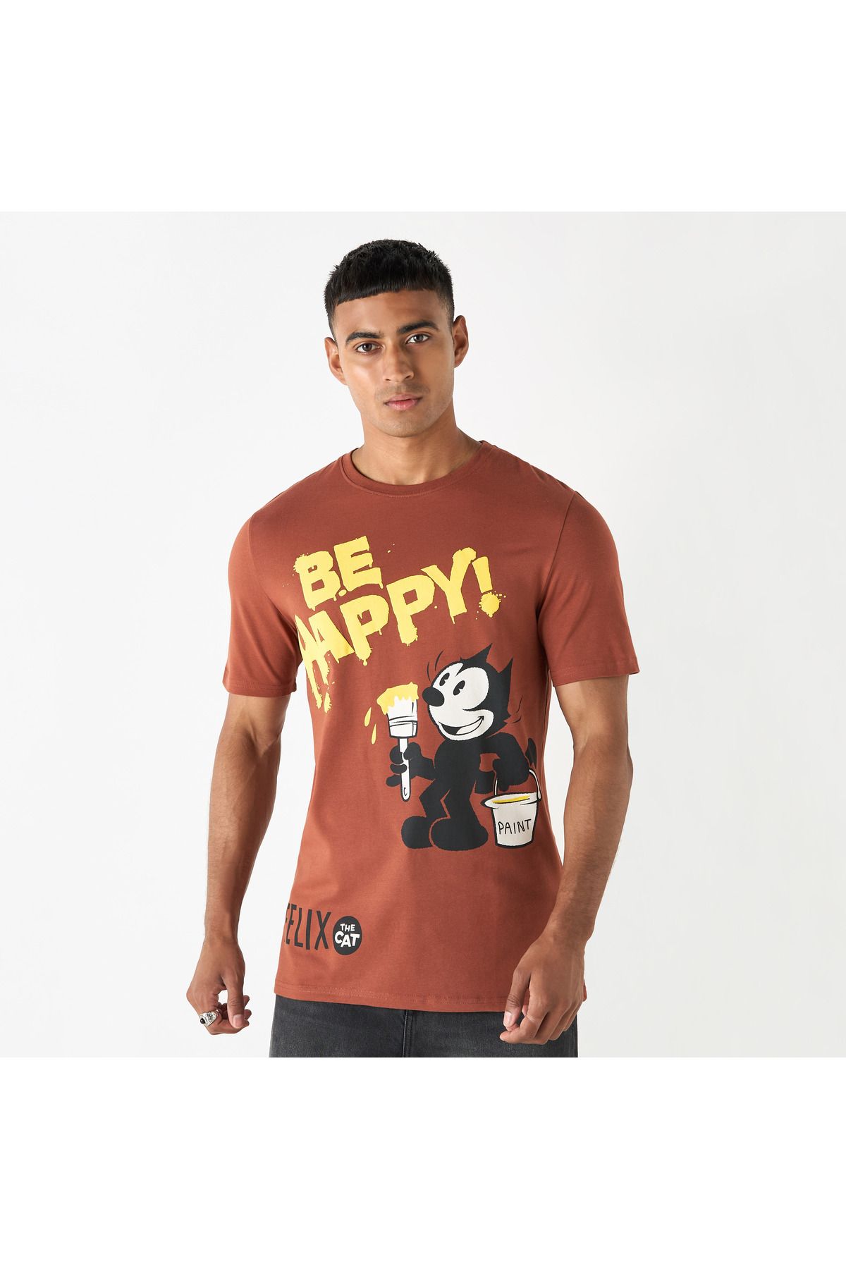 SP Characters-Felix the Cat Print T-shirt with Crew Neck and Short Sleeves 1