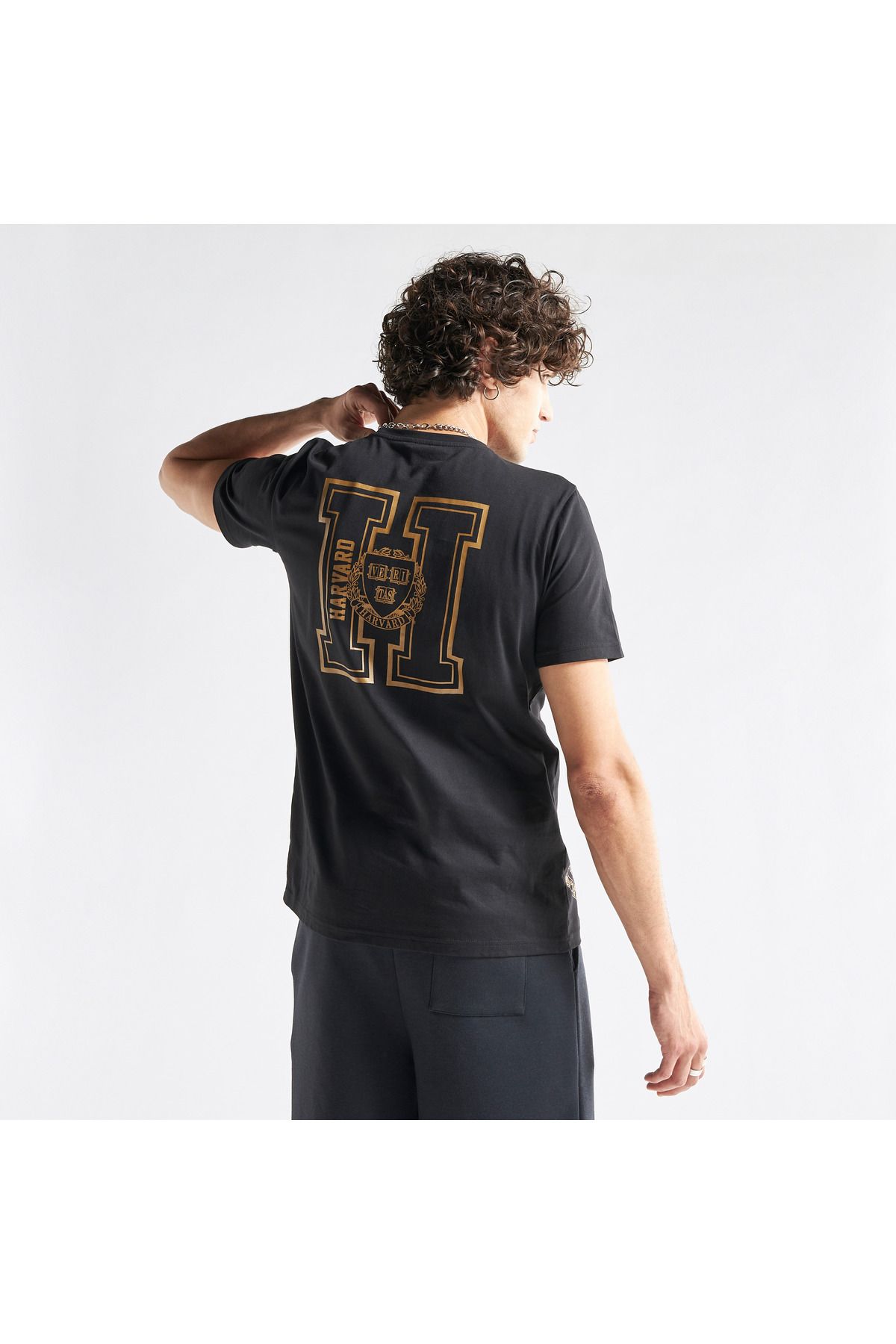FAV-Harvard University Logo Print Crew Neck T-shirt with Short Sleeves 3