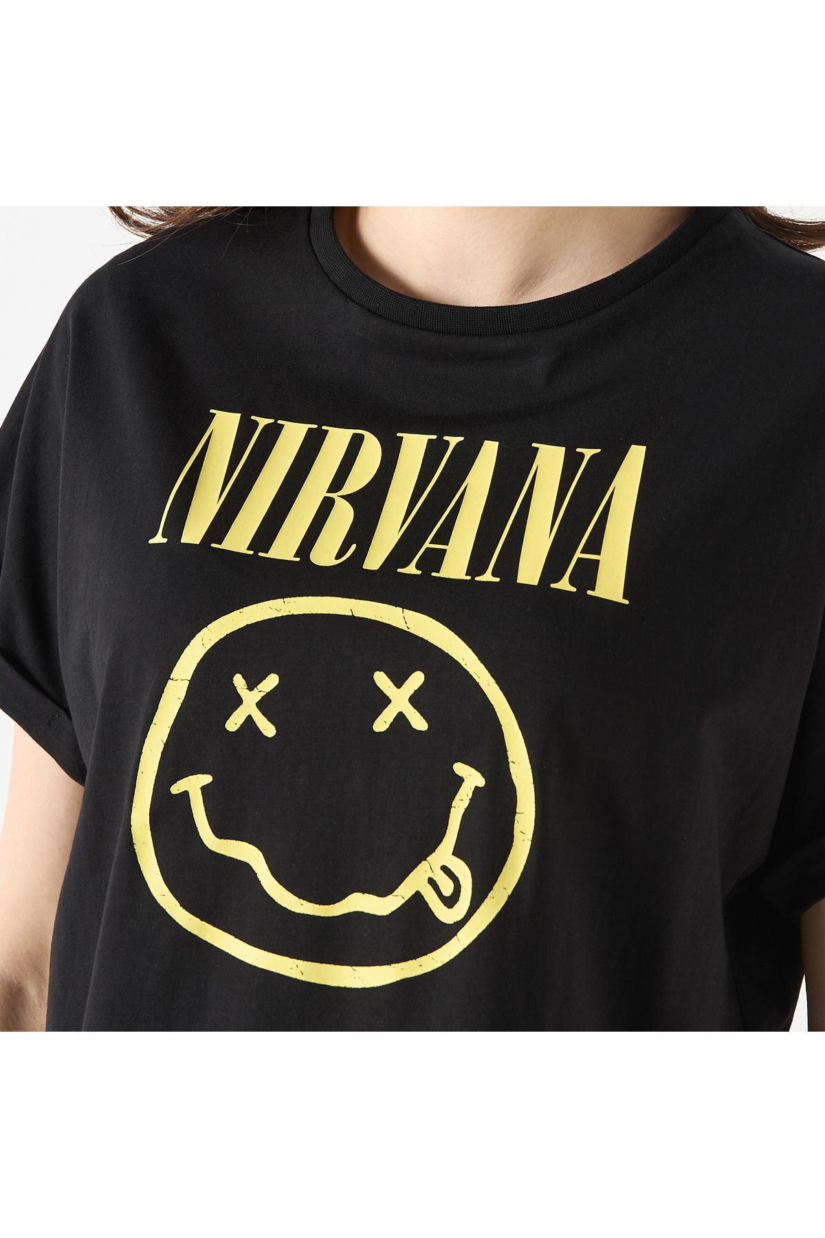 SP Characters-Nirvana Print Crop Top with Extended Sleeves 4