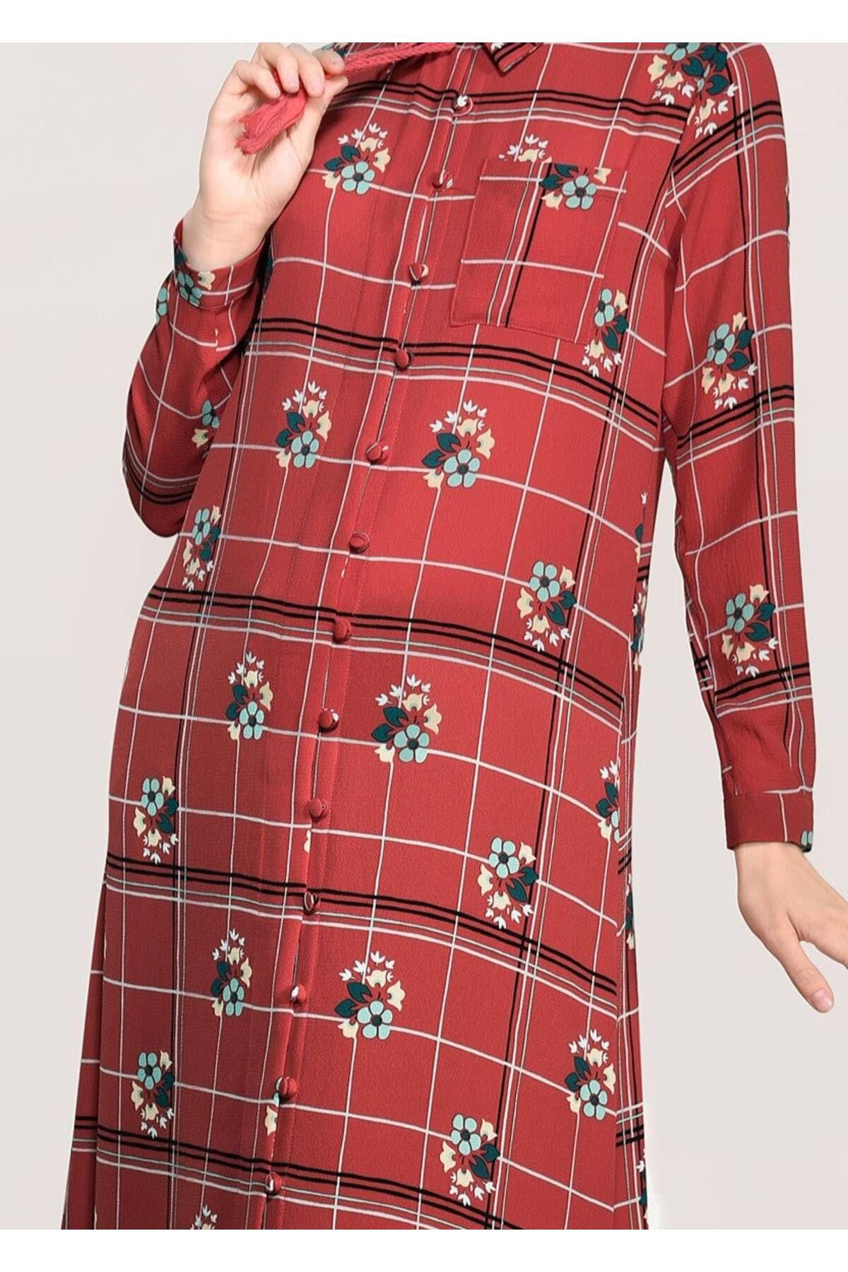 TRENDTESETTÜR-Women's Red T 0203 Lmf- Patterned Long Tunic 4