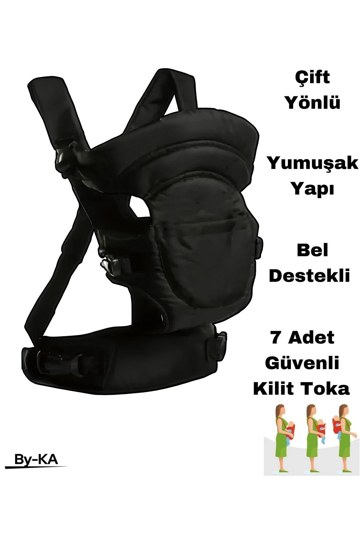 Çift Yönlü Bebek Taşıma Kangurusu Bel Destekli Ergonomik Bebek Taşıyıcı Kanguru Mat Siyah