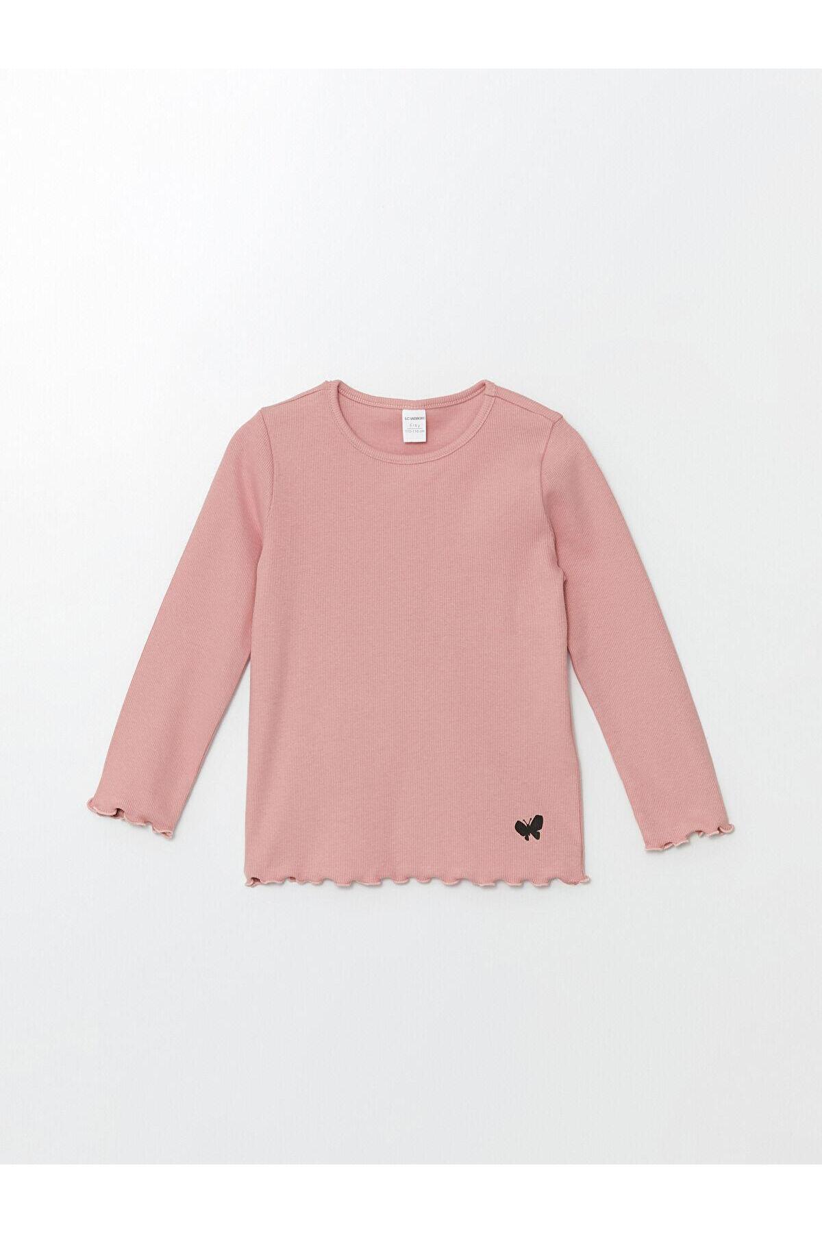 ال سی وایکیکی تی‌شرت دخترانه طرح‌دار آستین بلند یقه گرد بچه‌گانه LCW (W4)