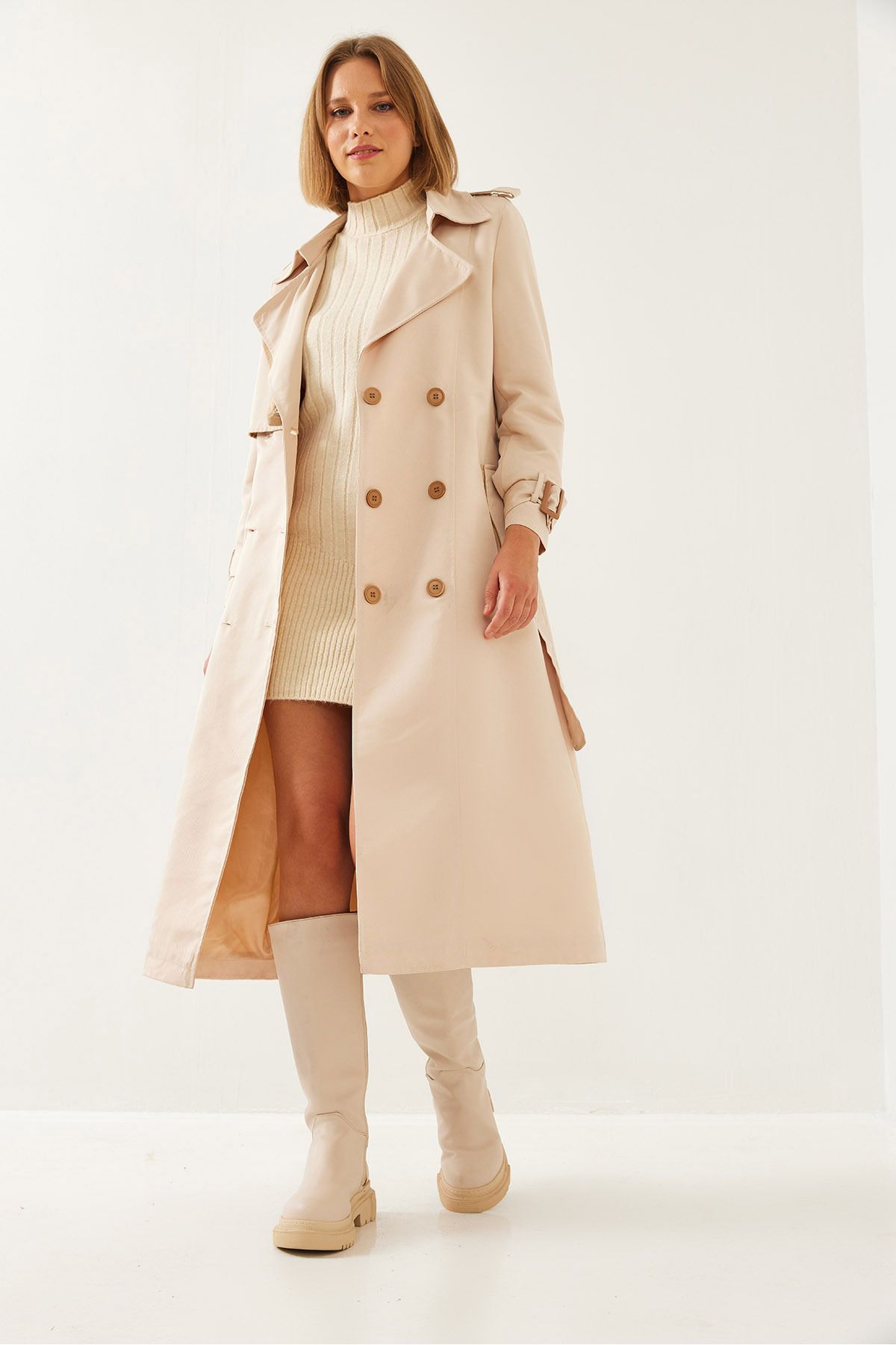 Bianco Lucci-Damen Garni Windjacke Detail Clamshell Trenchcoat 2488 60261003 6