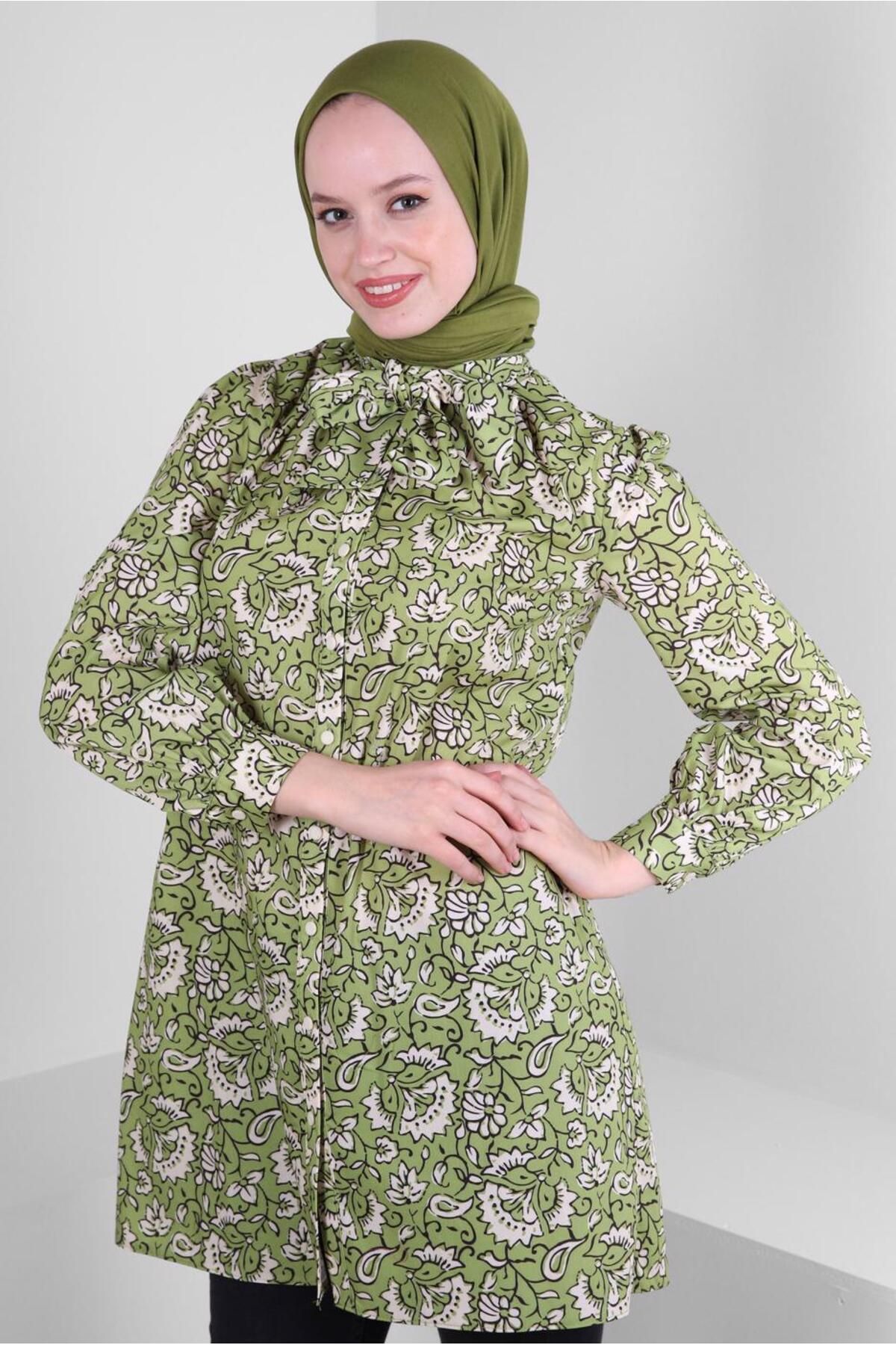 تونیک پیراهن یقه روسری طرح دار 43673 Alvina