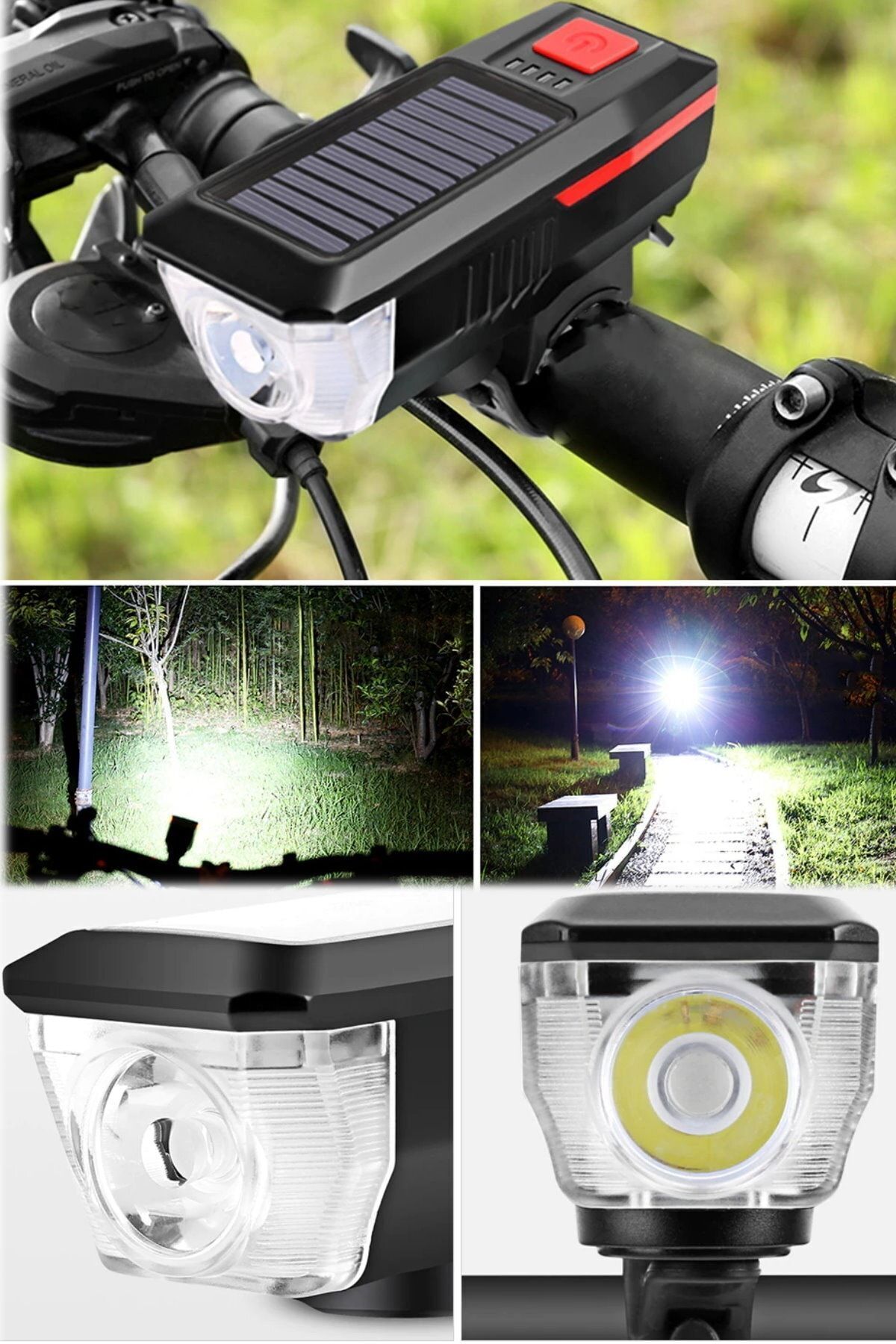 Markafox Elektriksiz Şarj Olan Modlu Bisiklet Farı ve Kornası Seti 120 Desibel Uzun Mesafe LED