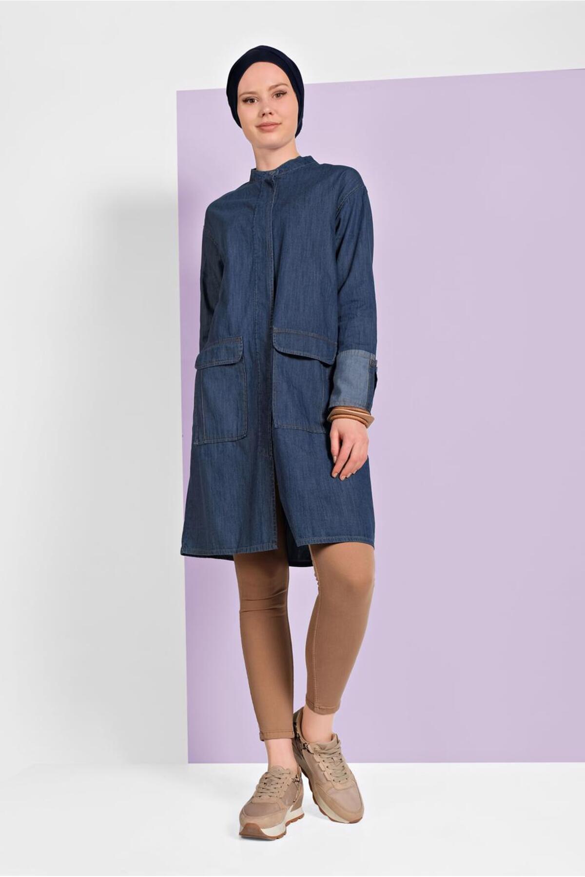 ژاکت جین زنانه جیب مخفی آبی ۹۳۰۴ TRENDTESETTÜR