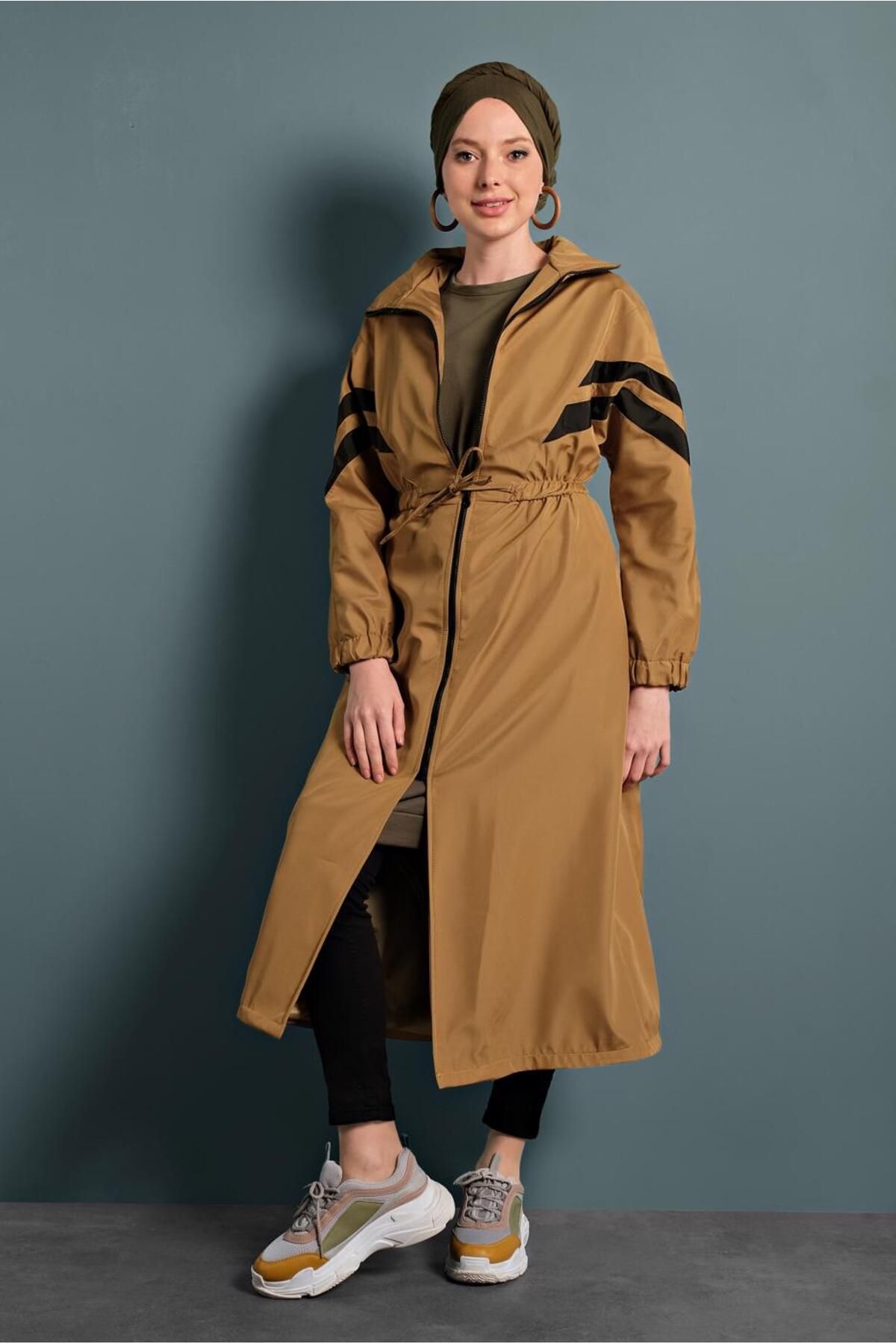 TRENDTESETTÜR-Women's Orange (MUSTARD) Drawstring Waist Trench Coat 4000 2