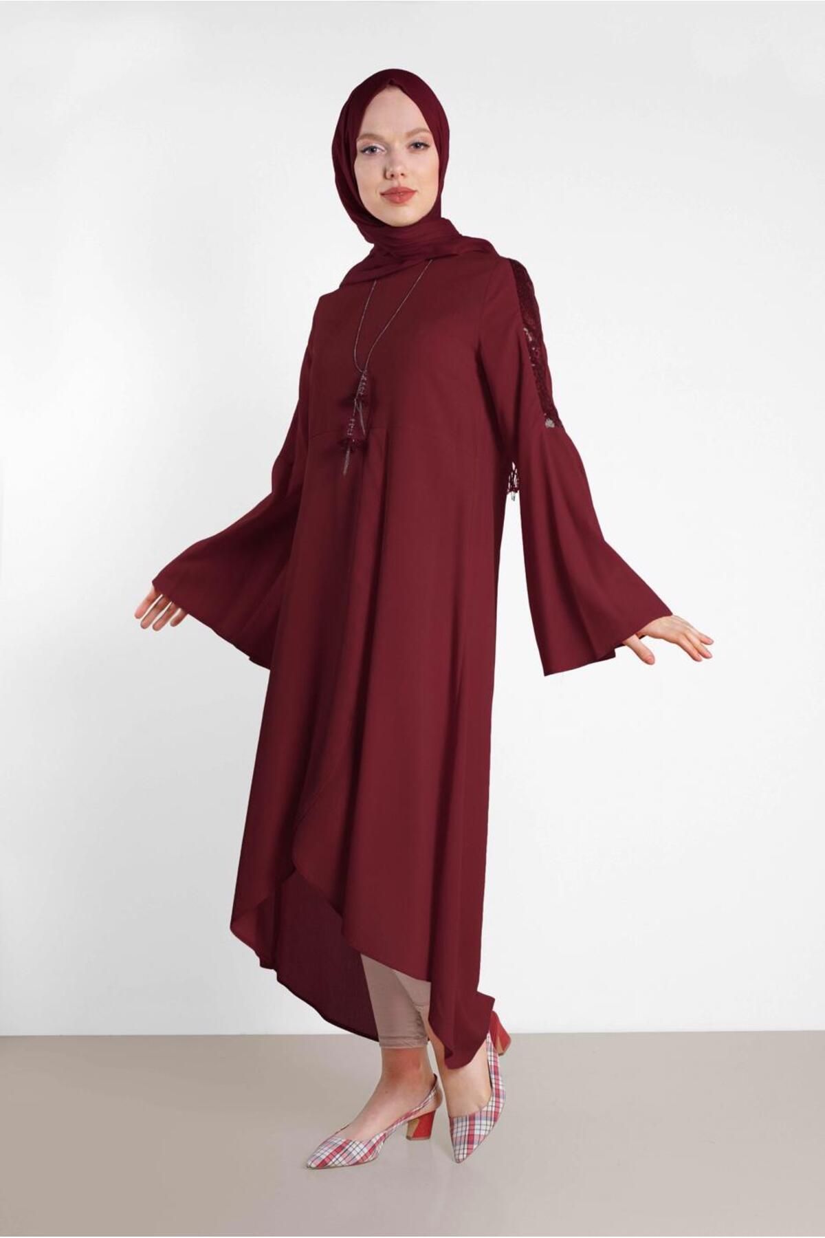 TRENDTESETTÜR-Tunica de dama cu paiete cu volan rosu Claret 4262 2