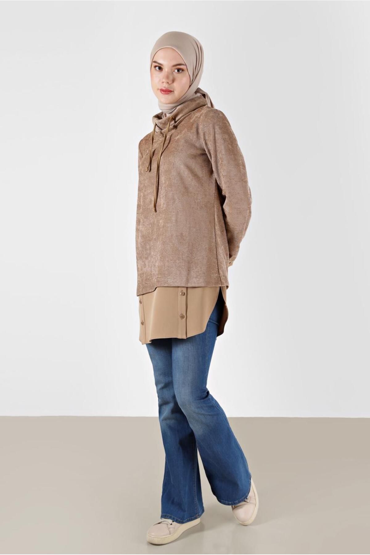 تونیک پوشیده نود زنانه قسمت پیراهن یقه DEGAJE VELVET TUNIC 42397 آلوینا Alvina