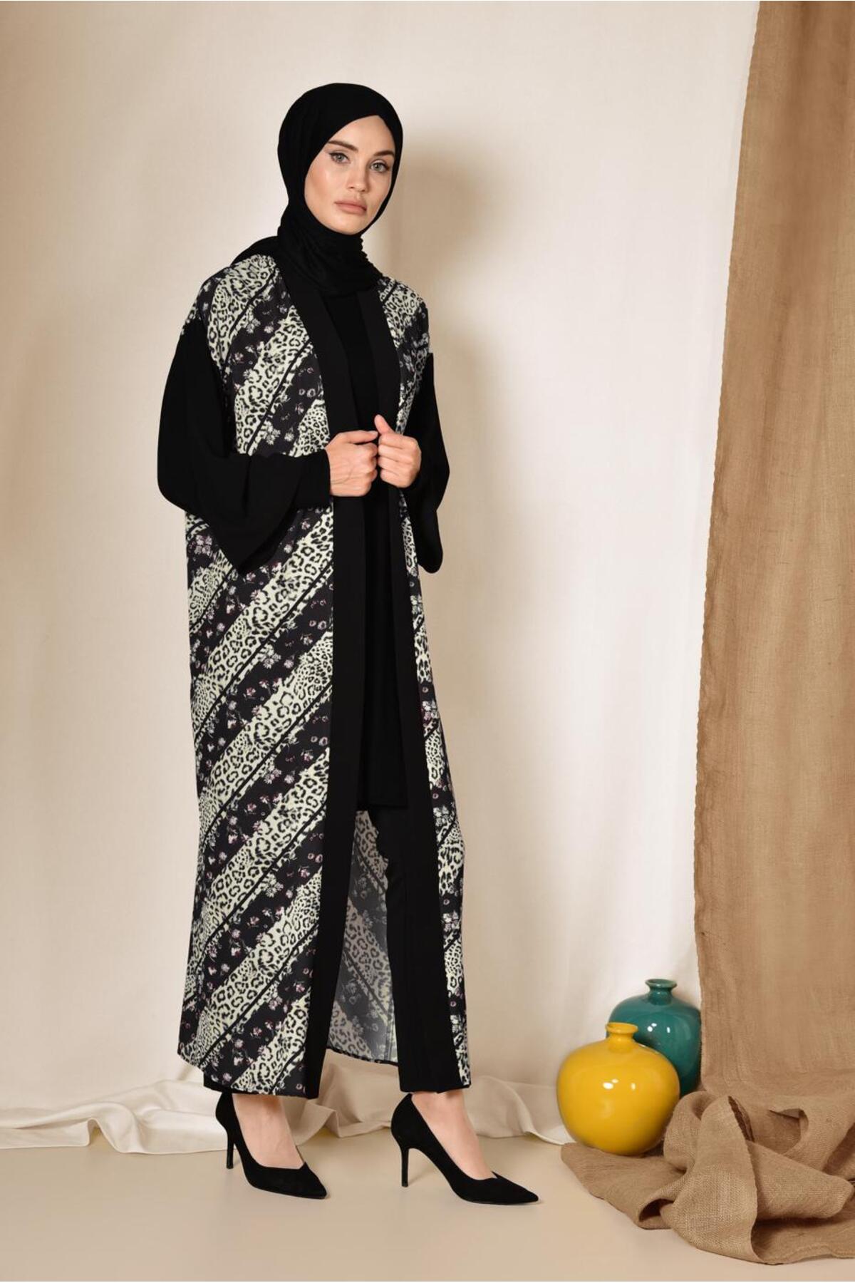 کیمونوی طرح پلنگی مشکی زنانه ۴۹۵۹ TRENDTESETTÜR