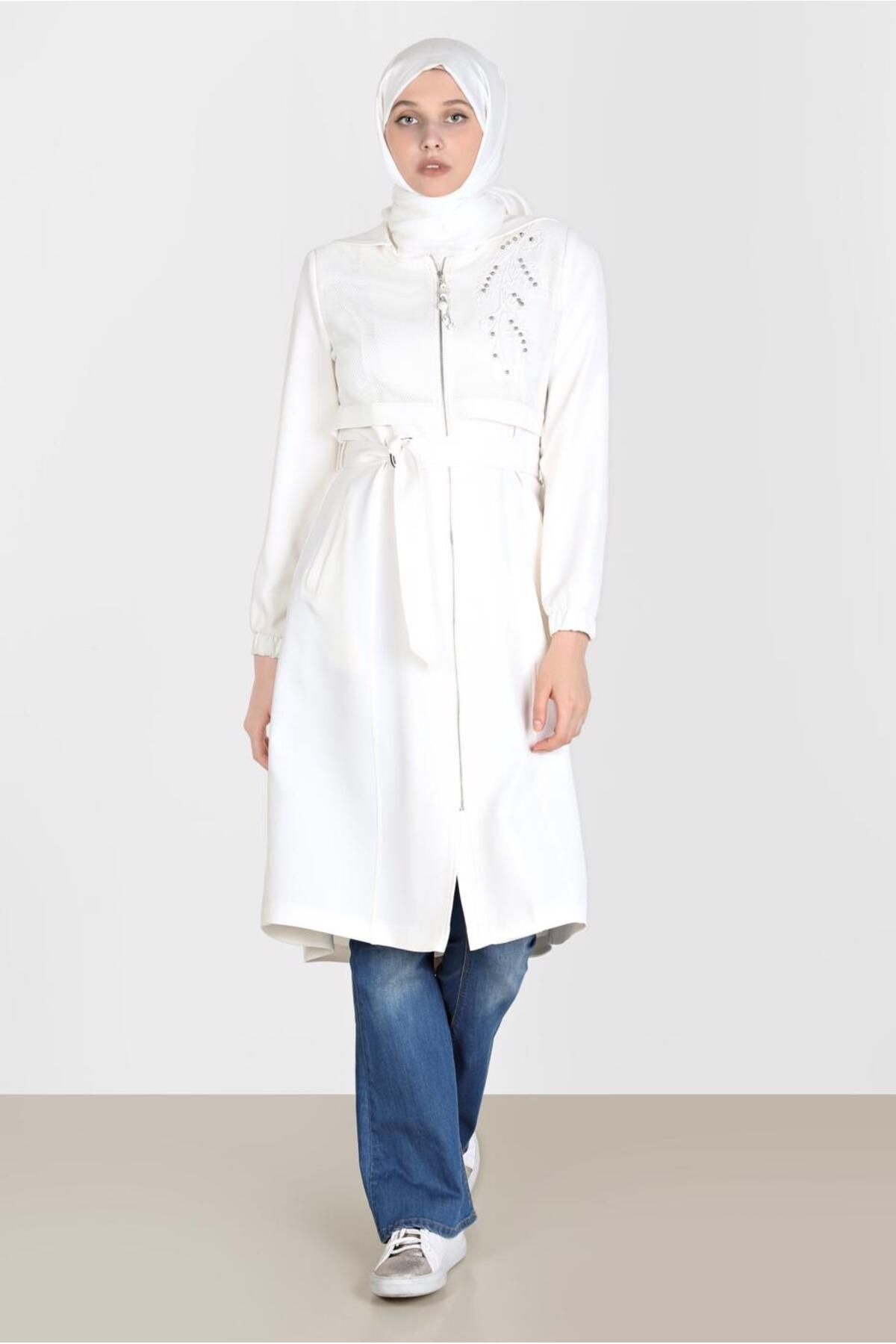 Alvina-Embroidered Belted Trench Coat 10568 1