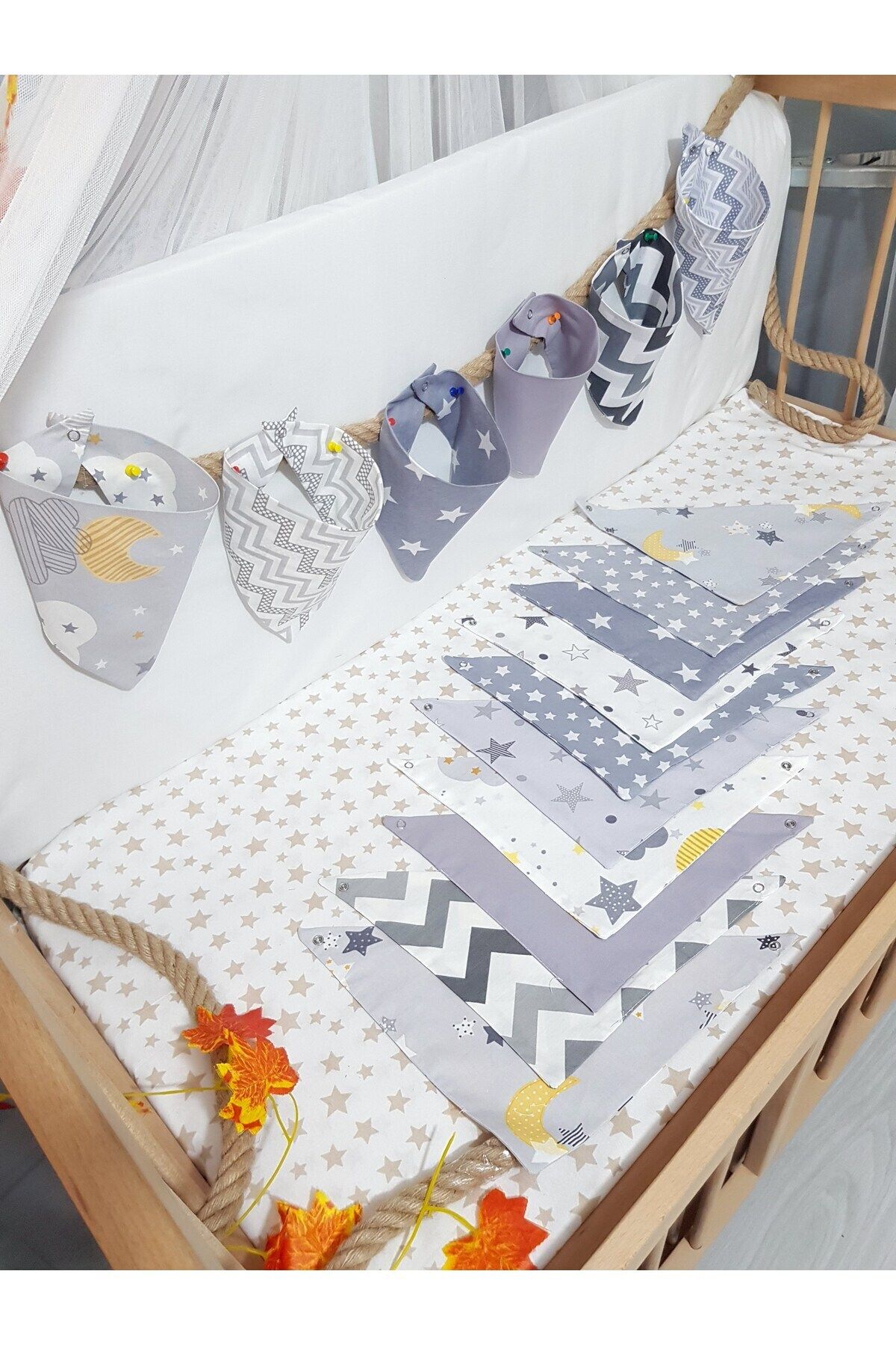Baby Clime-6 Pieces of Baby Scarf with Gray and White Background - Mixed Pattern, Double Layer Snaps 4