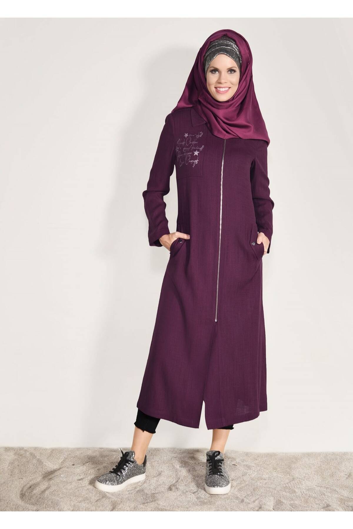 TRENDTESETTÜR-Zippered Pocket Detailed Trench Coat 1050 1