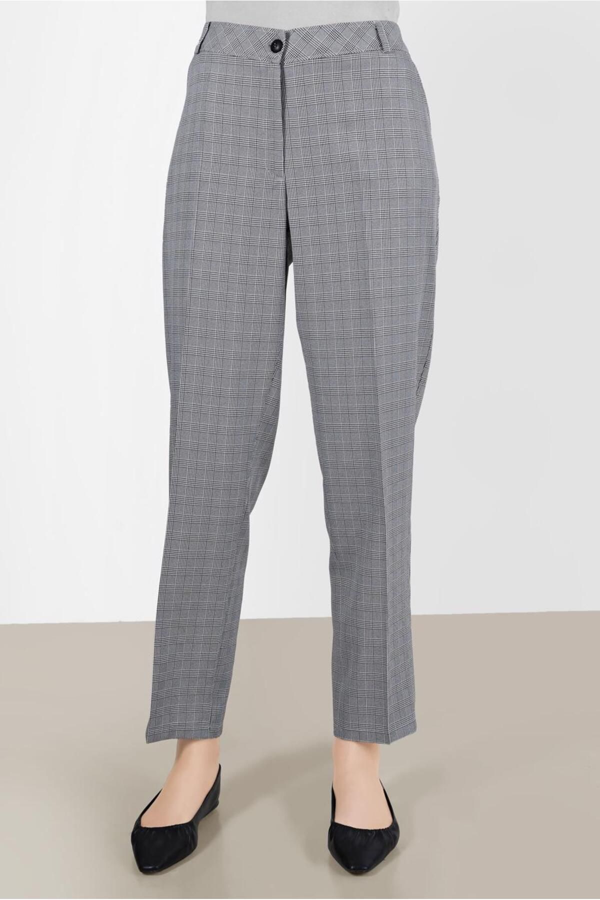 Alvina-Plaid Patterned Classic Cut Trousers - 70361-2 1