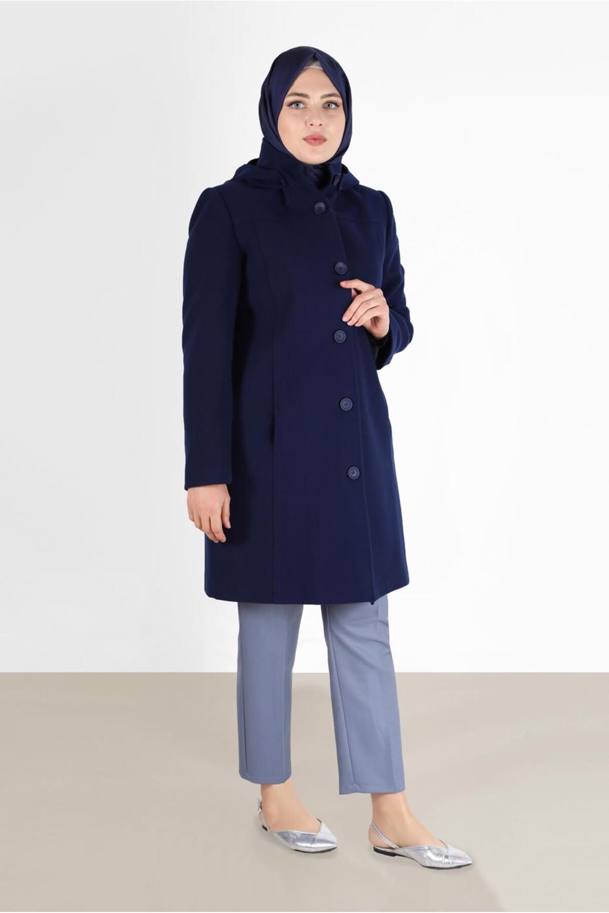 Alvina-Hooded Buttoned Coat - 90283 2