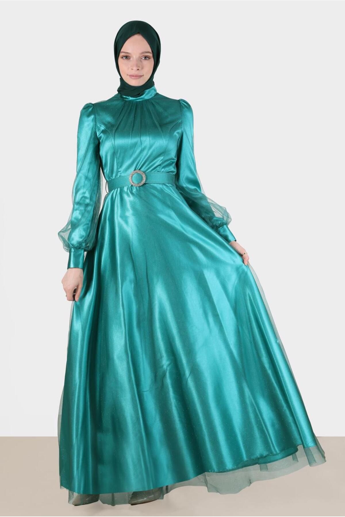 لباس شب نقره ای کمربند 50243 Alvina
