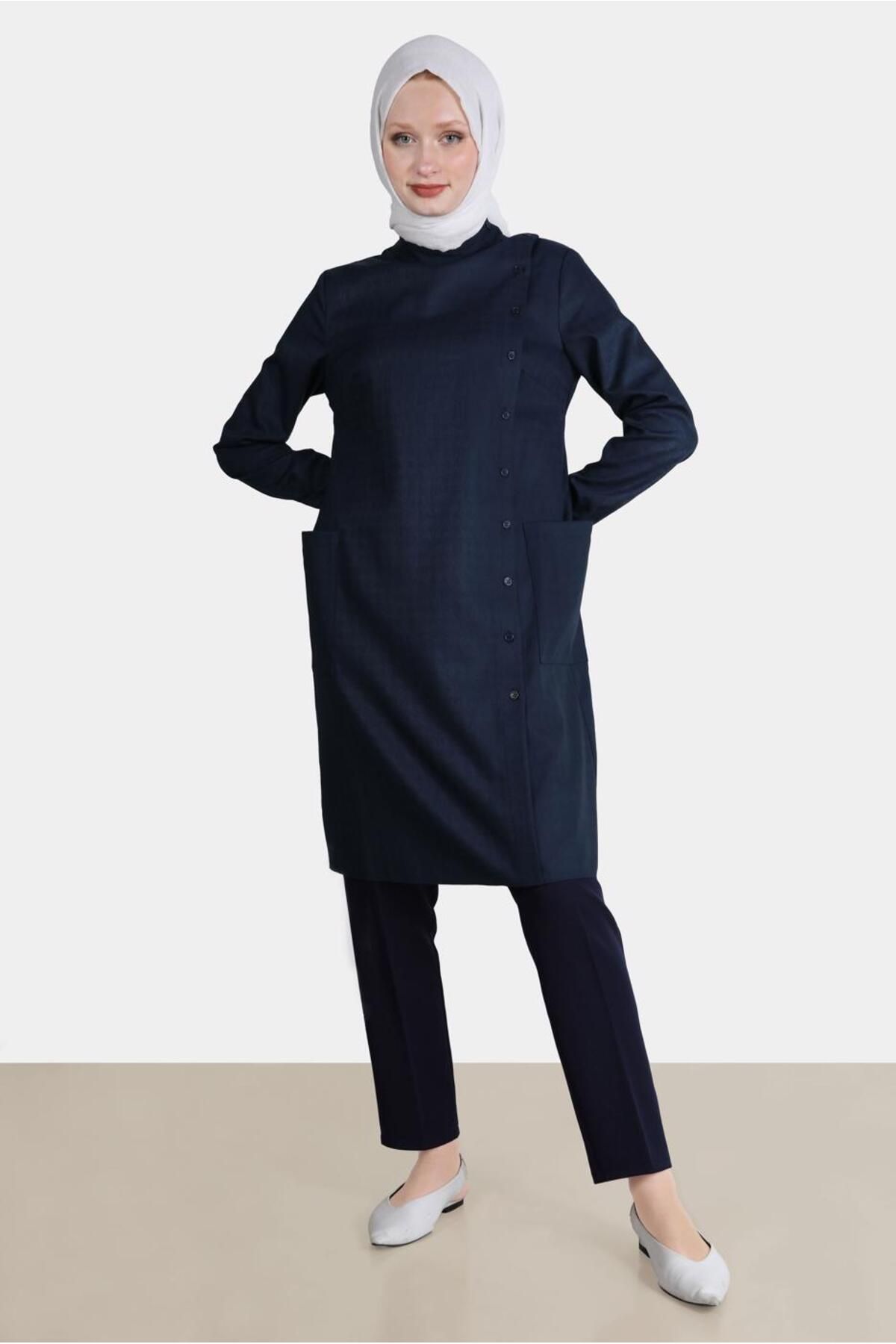 تونیک دکمه دار مدل Houndstooth 42746 Alvina