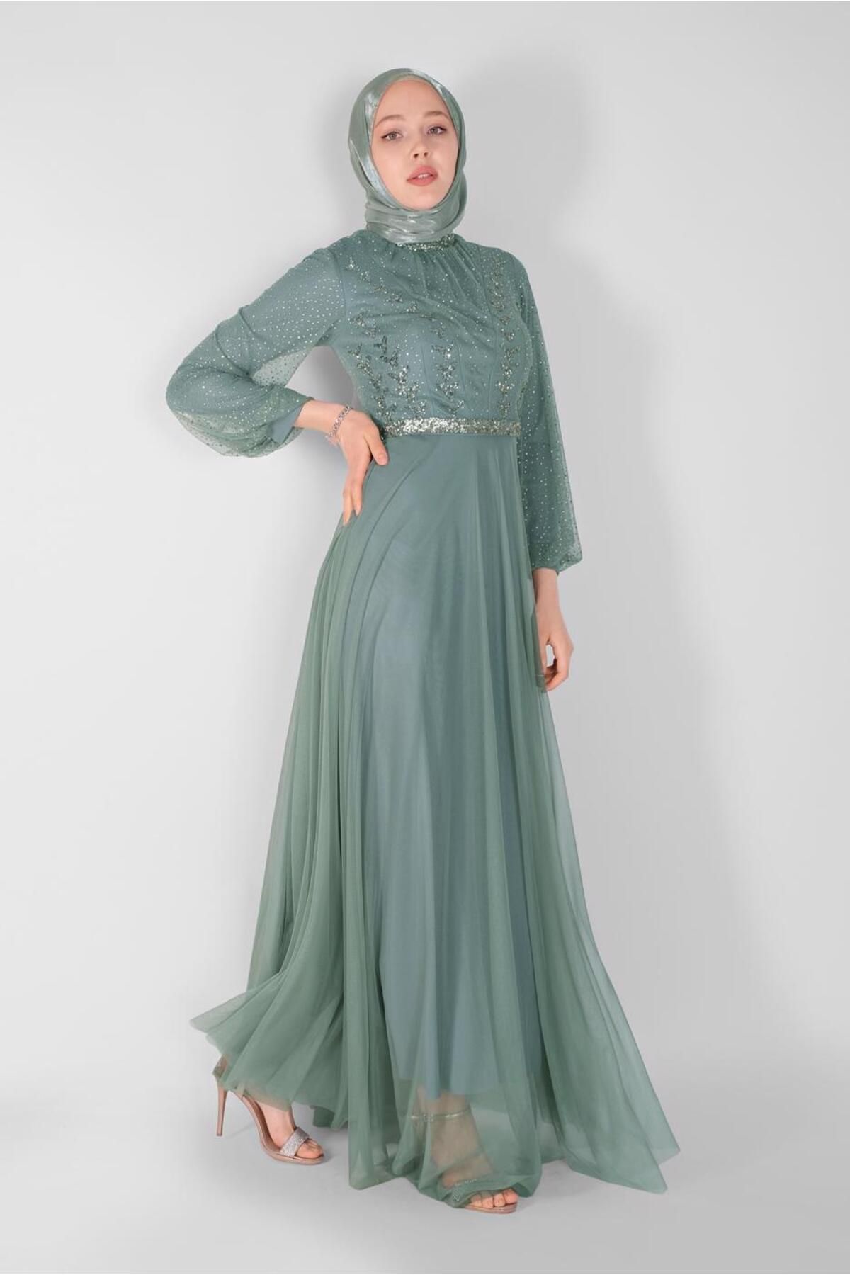 TRENDTESETTÜR-Rochie de seară din tul cu imprimeu cu pietre verde (MINT) pentru femei 72110 2