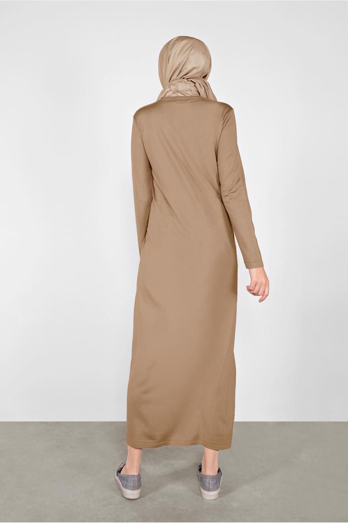 TRENDTESETTÜR-Γυναικείο Καφέ (CAMEL) Πλεκτό Φόρεμα με Λεπτομέρεια Δέσιμο Μπροστά 41029 3