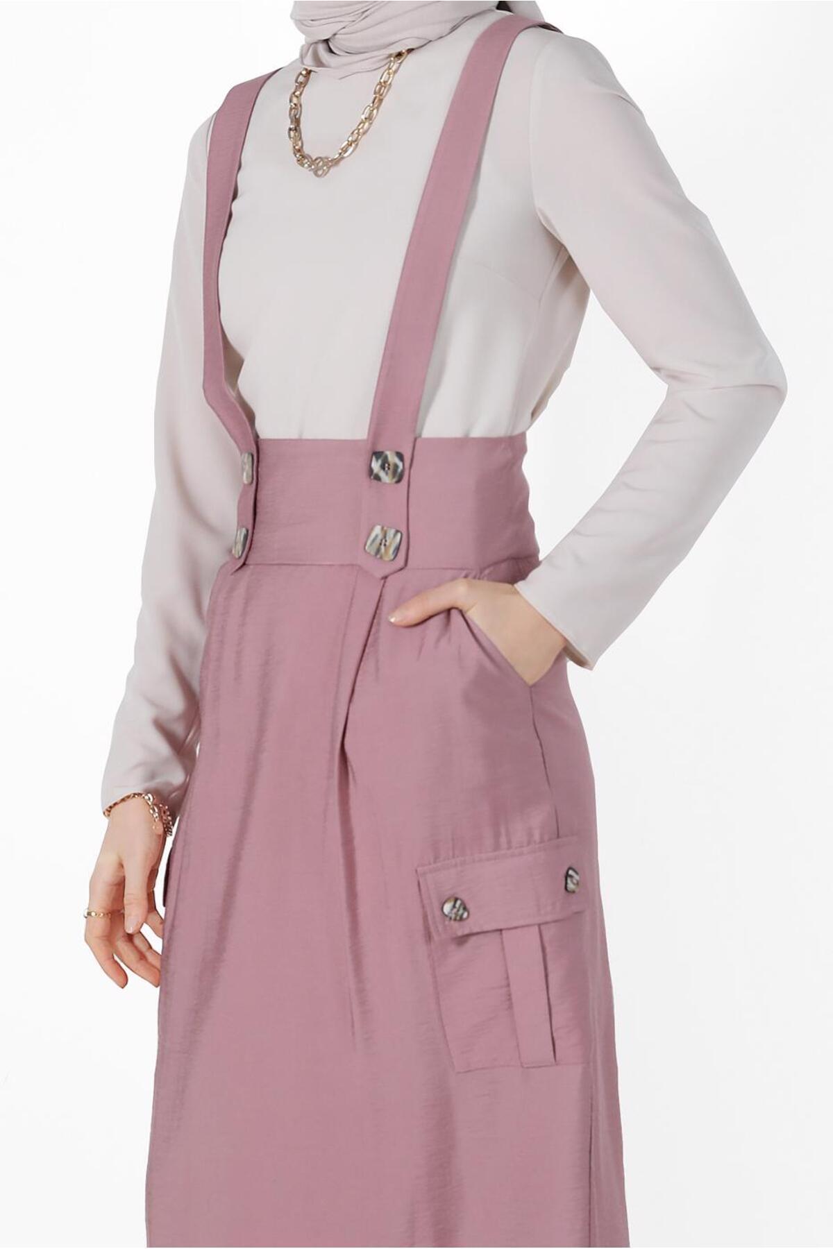 TRENDTESETTÜR-WOMEN'S PINK (ROSE) POCKET DETAIL BUTTONED SALOPET 4478 4