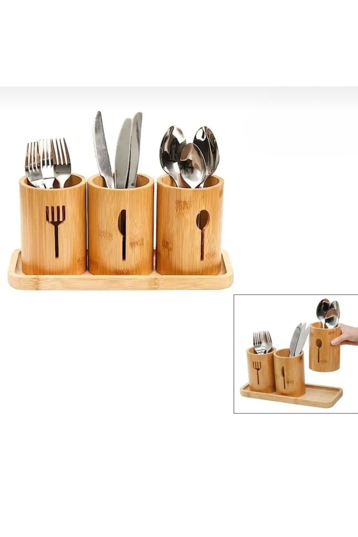 3-piece spoon/fork/knife organizer with bamboo spoon stand